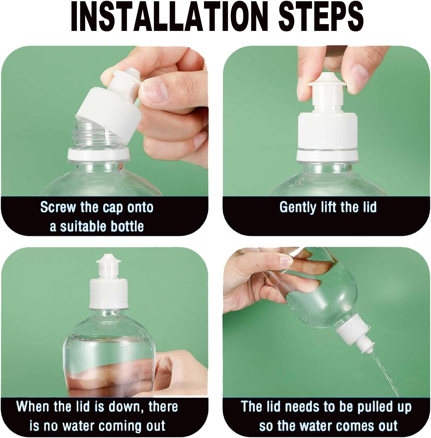 Plastic Push Pull Replacement Bottle Caps, Pack of 30, White Sports Water Bottle Cap Water Bottle Lid Replacement Water Bottle Accessories Empty Refill Bottle Caps - Black image number 5