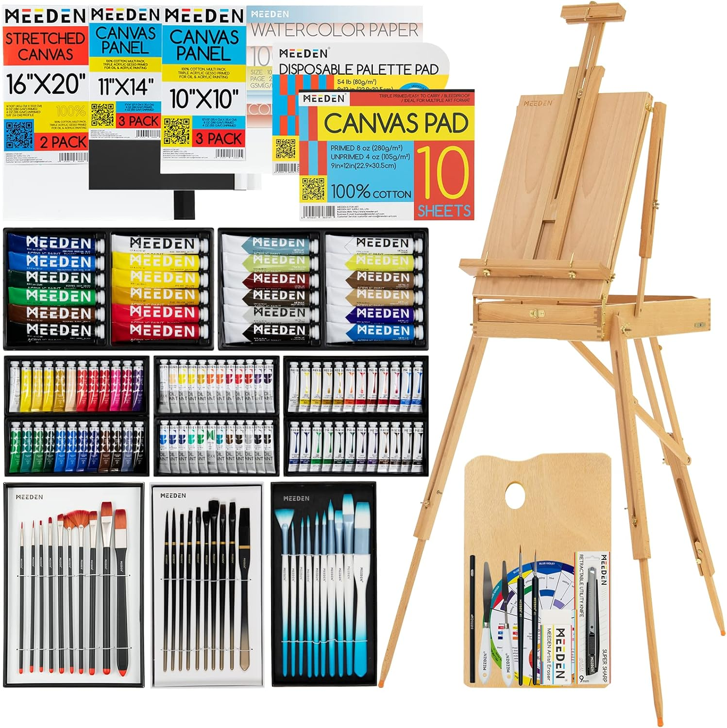 MEEDEN 148 PCS Art Supplies with French Easel, All-In-One Painting Set for Artists Beginners image number 1