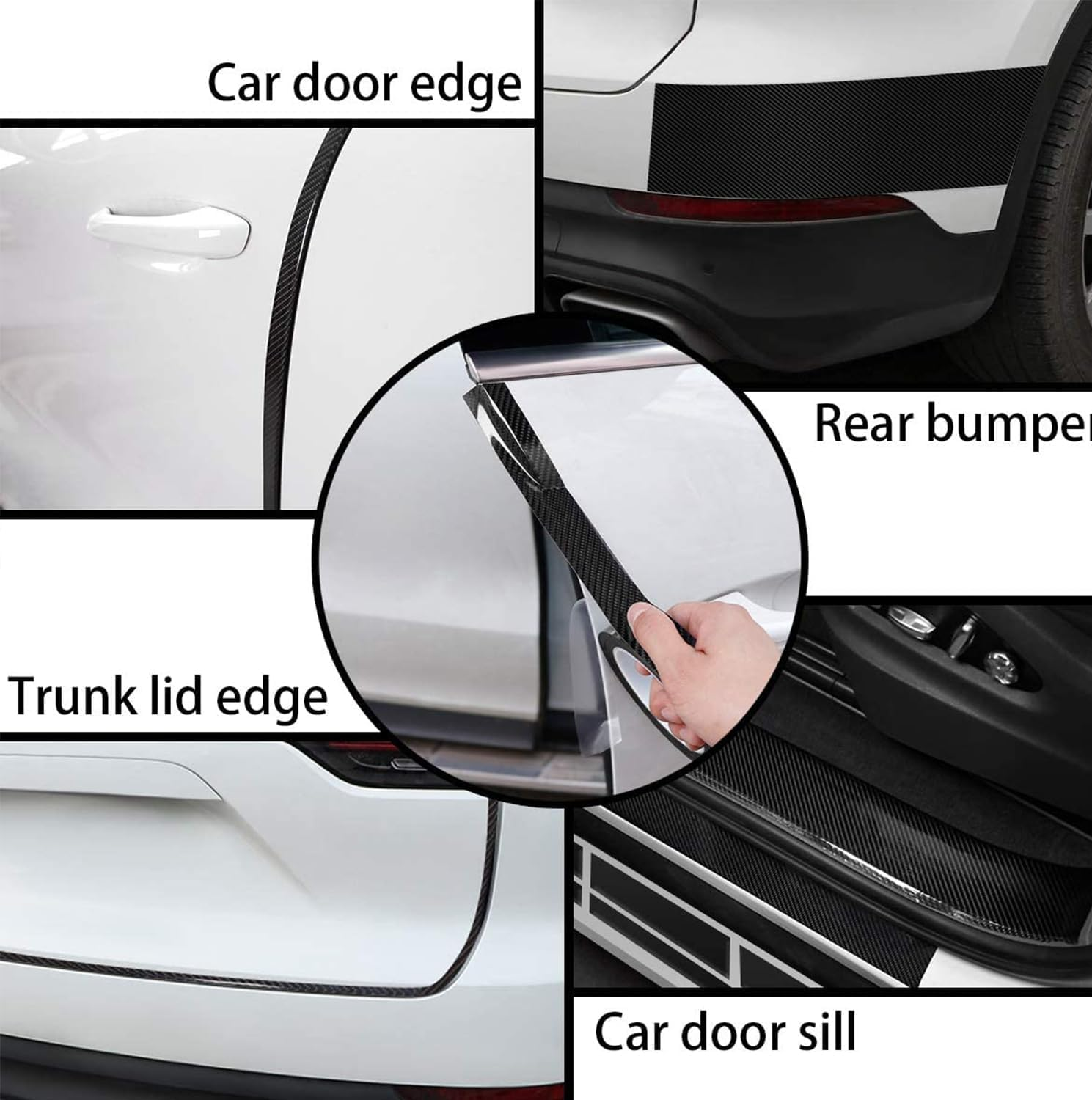 5D Carbon Fiber Sticker, Car Sill Protectors Strips Black Carbon Fiber Protective Film Car Door Edge Guard Anti-Scratch Sticker Protect Scratch Protection Device Suitable for Most Cars 3 Roll image number 6