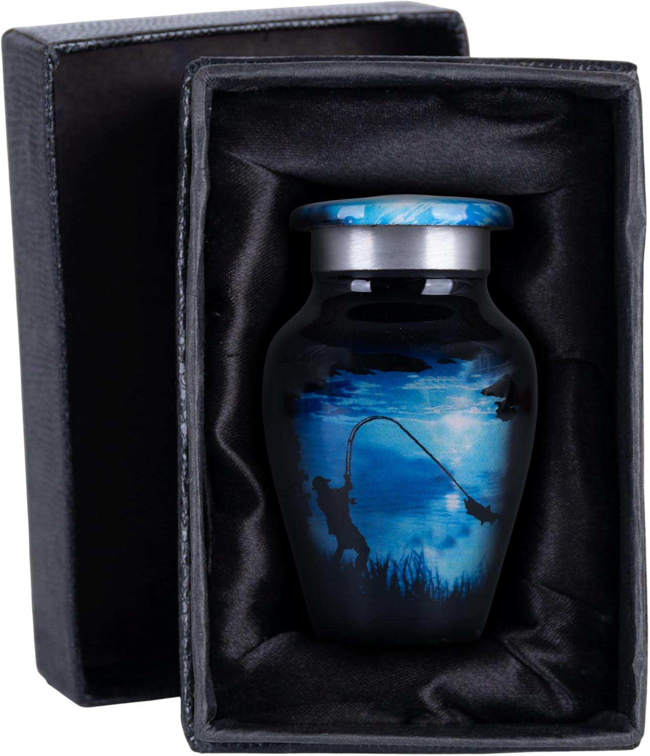 STONLIF Large Gone Fishing Urns for Ashes Adult Male & Female - 200 Lbs Decorative Urn, Burial Urns for Dad, Men - Funeral Urn with Velvet Bag and Felted Bottom - Blue Urn for Ashes Adult Male image number 5