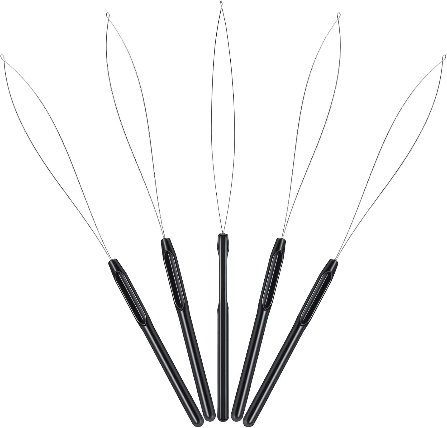 10 Pieces Hair Extension Loop Needle Threader Pulling Hook Tool and Bead Device Tool Black Loop Threader for Hair or Feather Extensions (Black) image number 2
