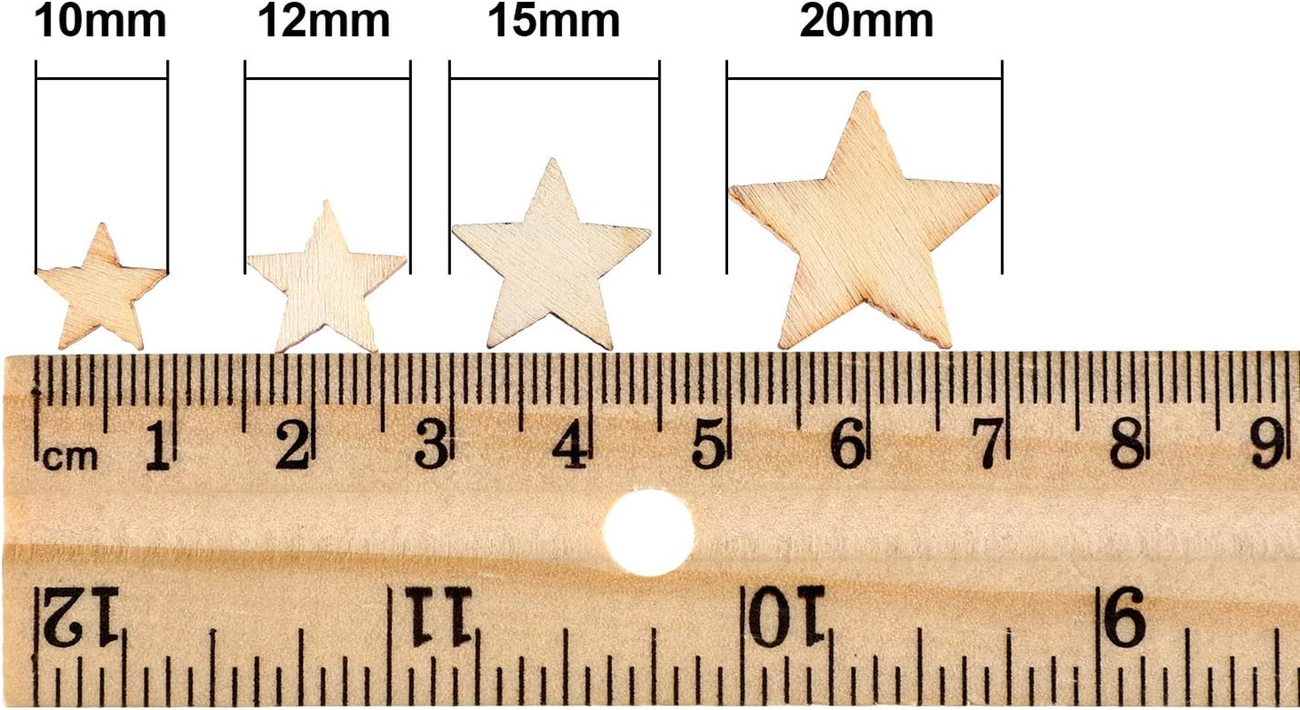 BBTO 400 Pieces Mini Wooden Stars for Crafts Mixed Size Bulk Small Wood Stars Cutout Ornaments Slices Embellishments Tags for DIY Crafts Wedding Party Christmas Decoration image number 1