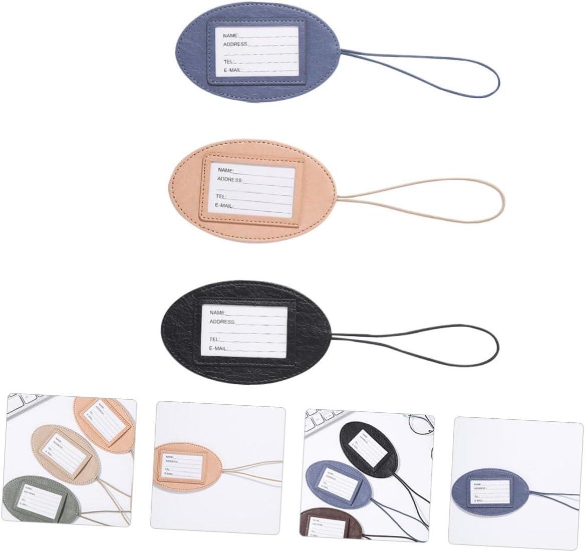 KOMBIUDA 3Pcs Multifunctional PU Leather Travel Id Tags Baggage Suitcase Labels Lightweight Portable Bag Tags for Luggage Handbags Backpacks Random Color Random Color image number 1