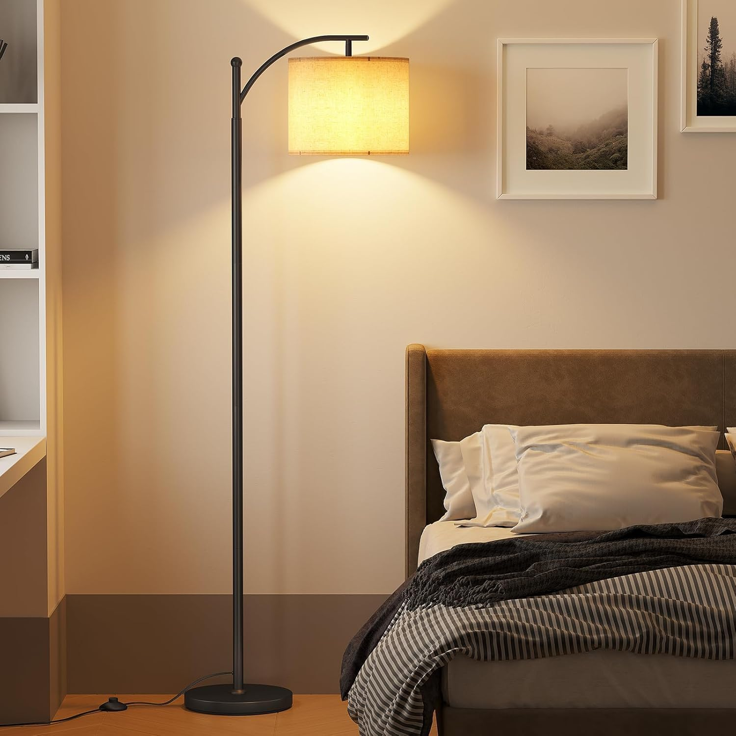 WAMBORY Arc Floor Lamp, LED Modern Floor Lamp for Living Room with 9W 3 Color Temperatures LED Bulb,Metal Standing Lamps with Adjustable Linen Shade,Tall Floor Lamps for Living Room,Office image number 5