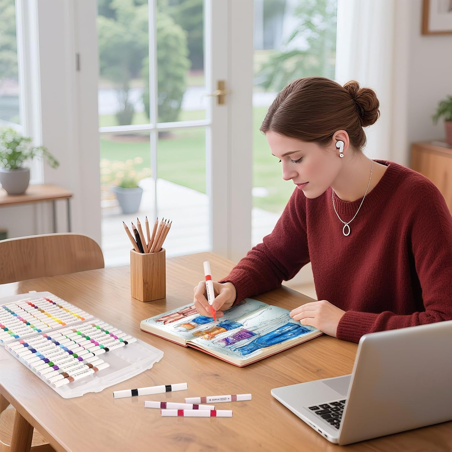 48 Colors Acrylic Markers, Acrylic Paint Pens Set for Kids Artist Adults Coloring Drawing, Paint Markers Double Tipped, Marker Pen for Rock Painting, Wood, Canvas, DIY Crafts Making Art Supplies image number 5