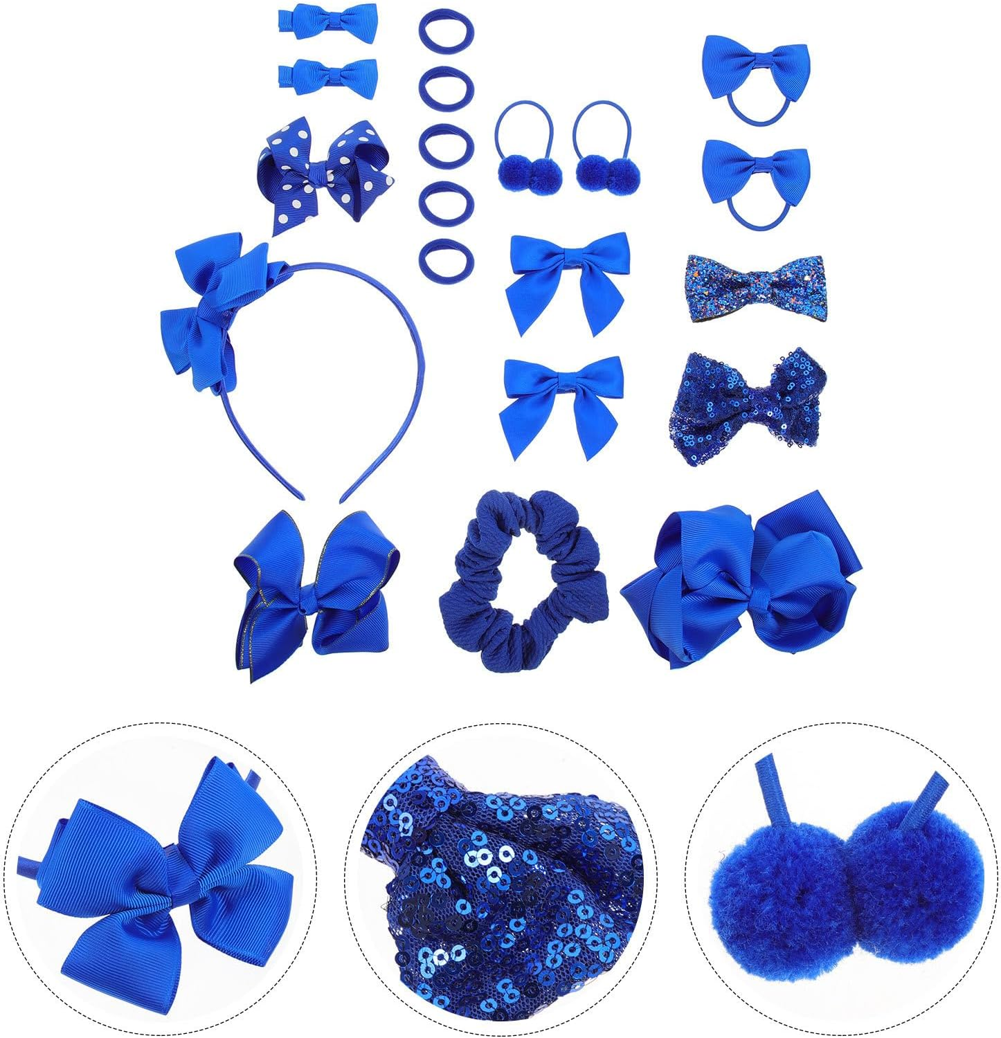20Pcs Royal Blue Hair Accessories Set &ndash; Hair Bows, Clips, Scrunchies, and Headband for School and Everyday Use image number 2
