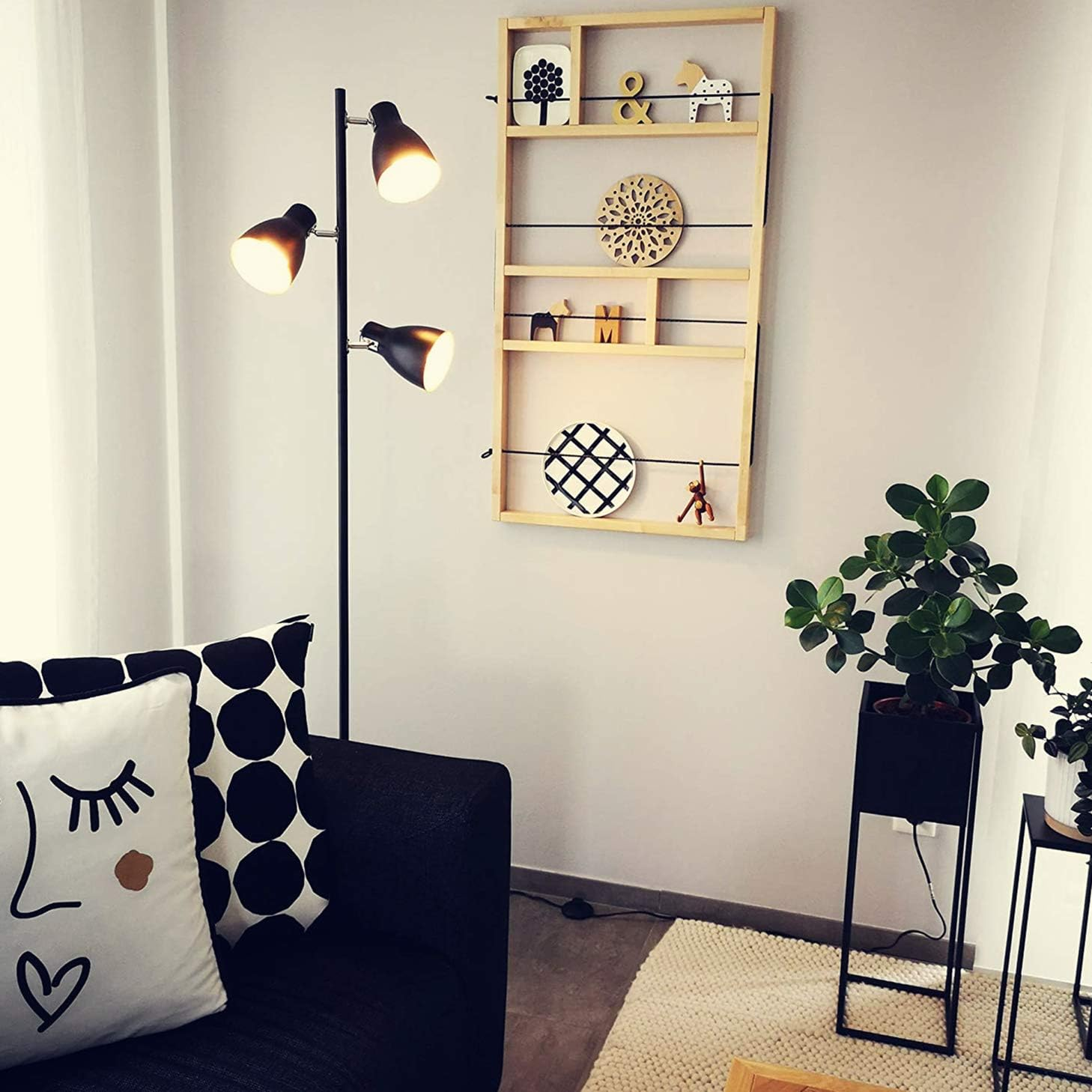 Osasy Tree Adjustable Floor Lamp, Retro Metal Black/Gold, E27 Socket Max. 25 W, 3 Lights, 166 Cm Spotlight Floor Lamp Industrial for Reading Living Room Bedroom Office image number 6