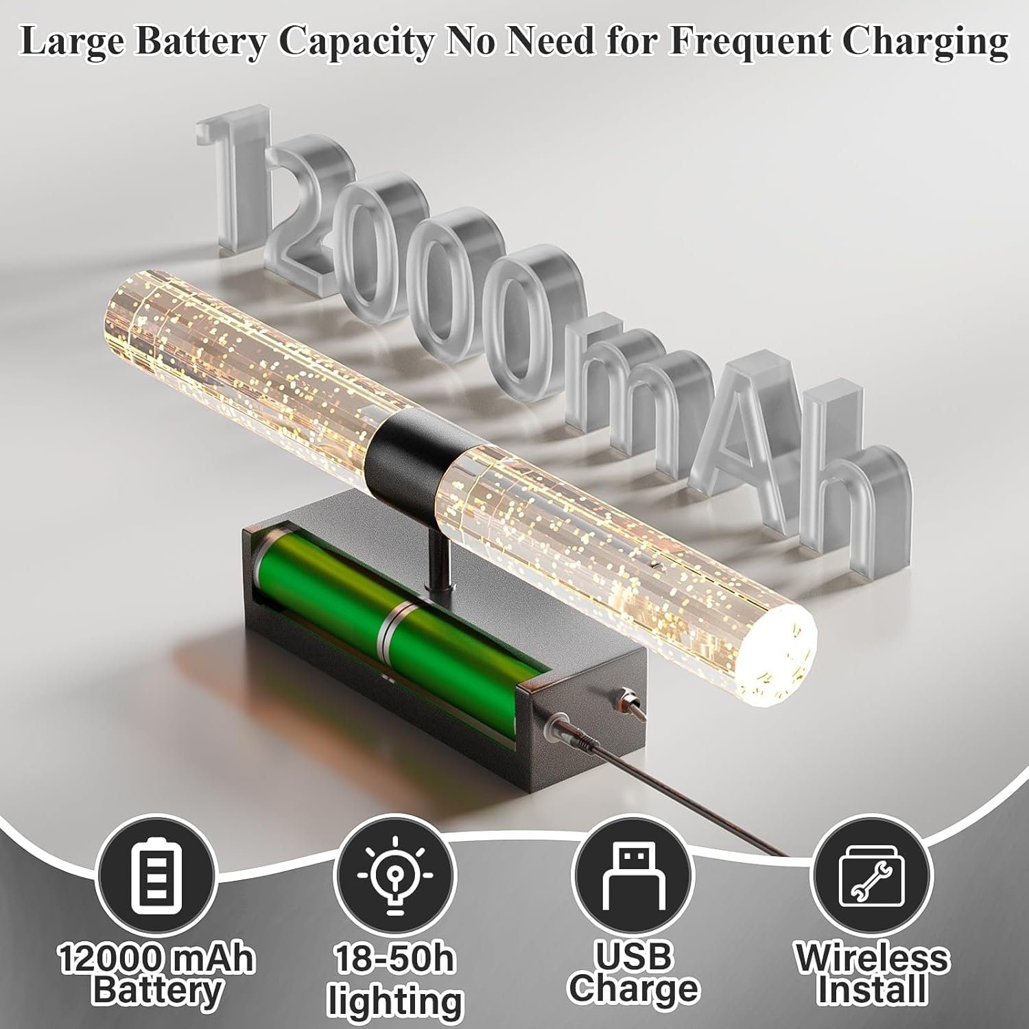 LED Battery Operated Wall Sconce Light Pack of 2, 12000Mah Rechargeable Battery Powered Wall Lighting Indoor Dimmable Wall Lamp Fixtures for Bedroom Living Room (Black) image number 6