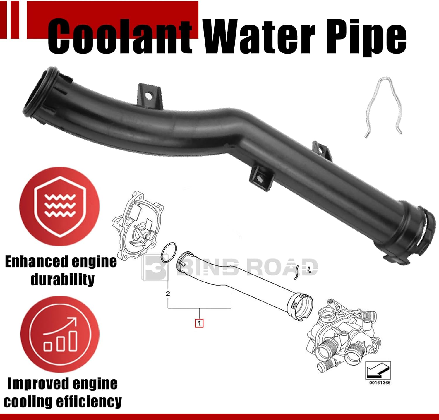 BINB ROAD Water Pump to Thermostat Water Pipe 11537589713 Coolant Water Pipe Compatible with BMW Mini Cooper R55 R56 R57 R58 R59 1.6L 2007-2012 image number 5