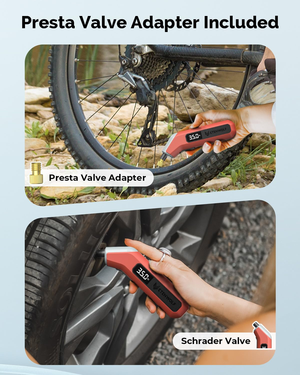 ETENWOLF T300 plus Tire Pressure Gauge 200 PSI, Digital Tire Gauge with Bright LED Display, Tire Gauges for Tire Pressure, Vivid Orange image number 6