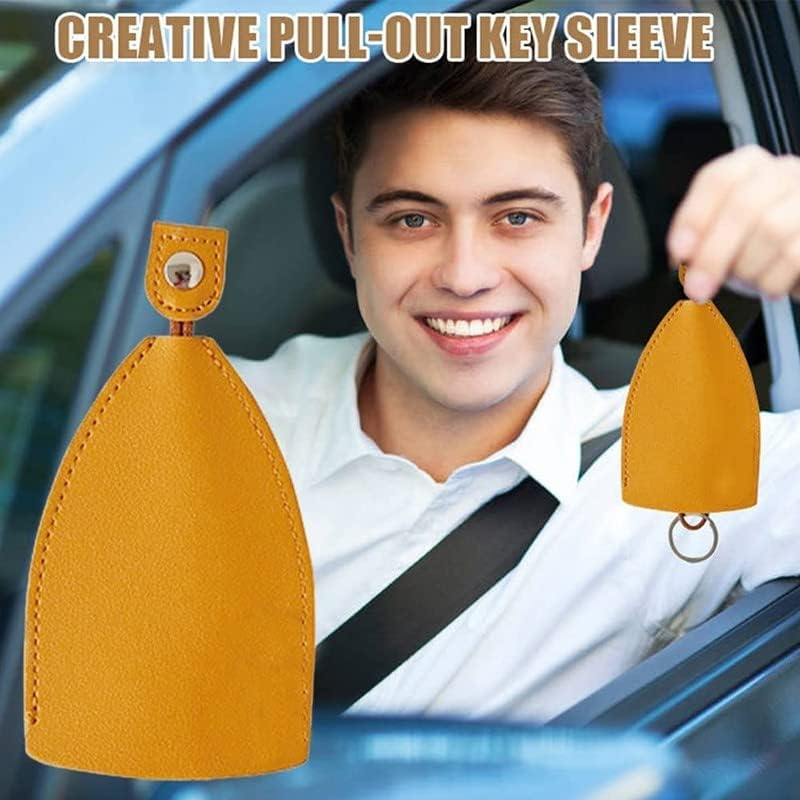 Elegant PU Leather Key Organizer Pouch - Pull Strap Key Holder Bag - Compact Storage for House and Car Keys - Durable Ring Design for Easy Accessibility
