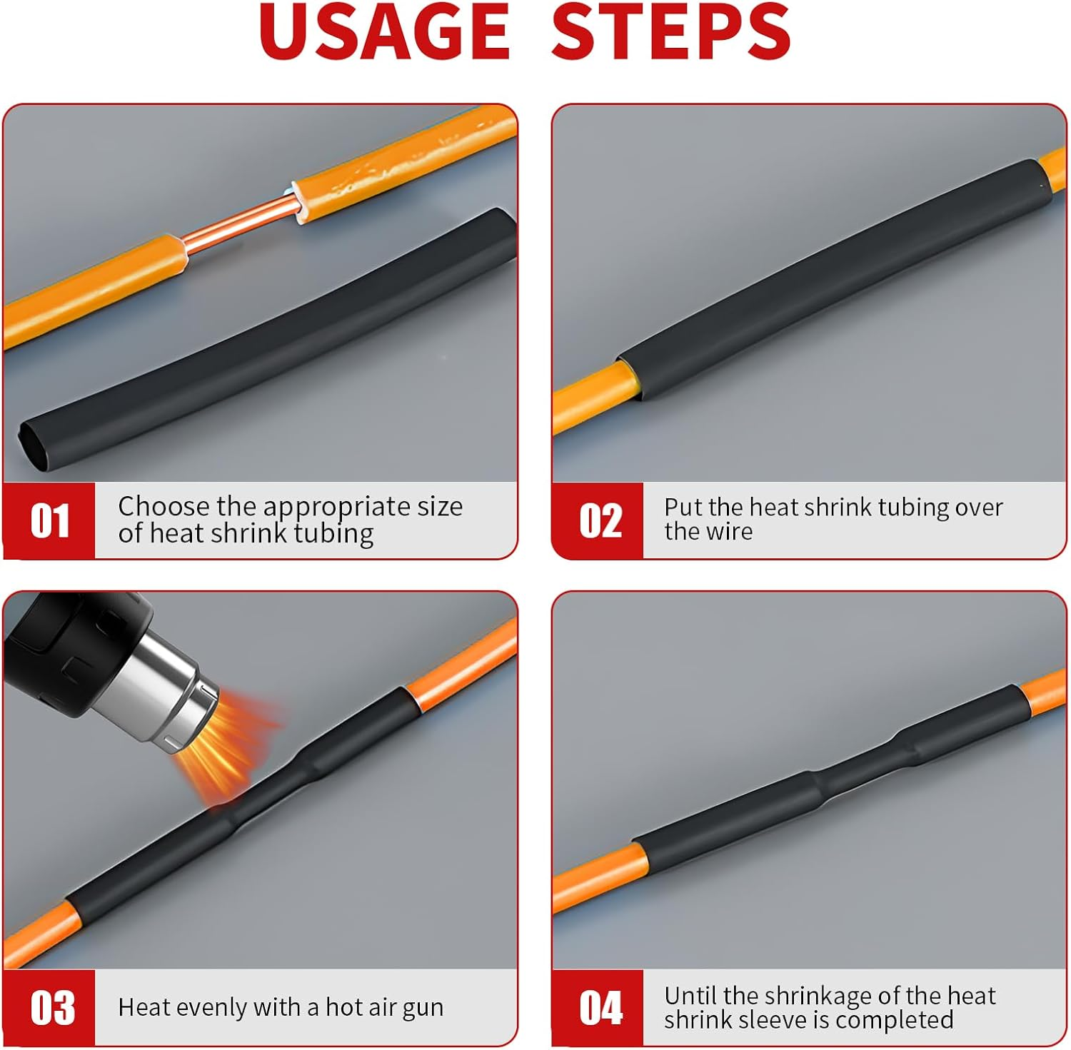 333 Pcs Heat Shrink Tubing Kit, 2:1 High Flexibility Waterproof Insulation Rapid Shrinkage Wire Connectors, Easy Install Fits for Mobile Phone Computer Data Cables (7 Sizes,Black & White) image number 6