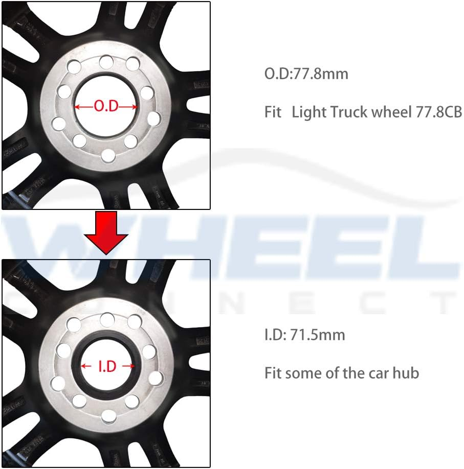 WHEEL CONNECT Hub Centric Rings, 77.8 to 71.5, Set of 4, ABS Plastic Hubrings, Fit Both Wheel CB 77.8 and 78.1Mm,O.D:77.8Mm I.D 71.50Mm. P image number 1