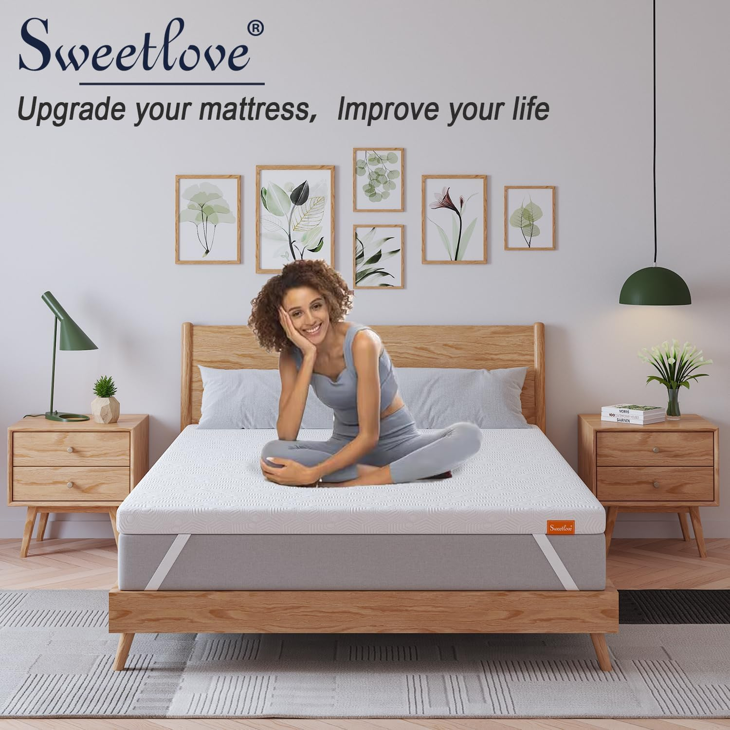 Sweetlove Queen Gel Memory Foam Mattress Topper - Premium Cooling Sleep & Pressure Relief - Non-Slip Design - Removable & Washable Cover - Certipur-Us Certified image number 5
