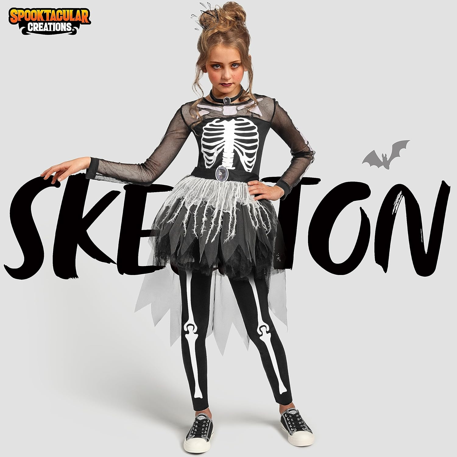 Spooktacular Creations Halloween Girls Skeleton Costume, Ghostly Skeleton Tutu Dress for Girls Halloween Dress Up image number 3