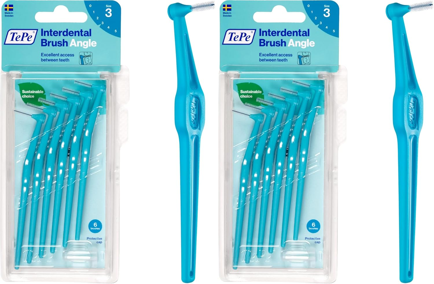 Tepe Interdental Brush Angle, Red, 0.5Mm/Iso 2, 6Pcs, Interspace Cleaning, Plaque Remover for Teeth for Narrow Gaps, Ensures Strong Gums and Teeth (Pack of 2)