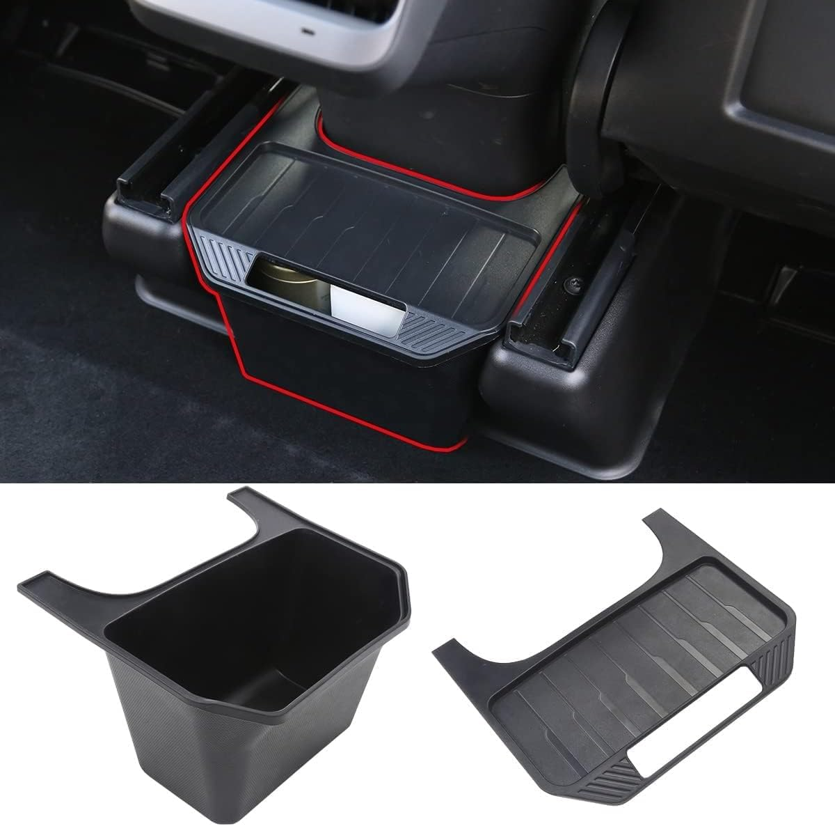 AIMALL Rear Seat Storage Box for Tesla Model Y Model 3 &ndash; TPE Car Trash Can with Flip Lid, Multipurpose Rear Console Organizer for Cans Umbrellas & More image number 1