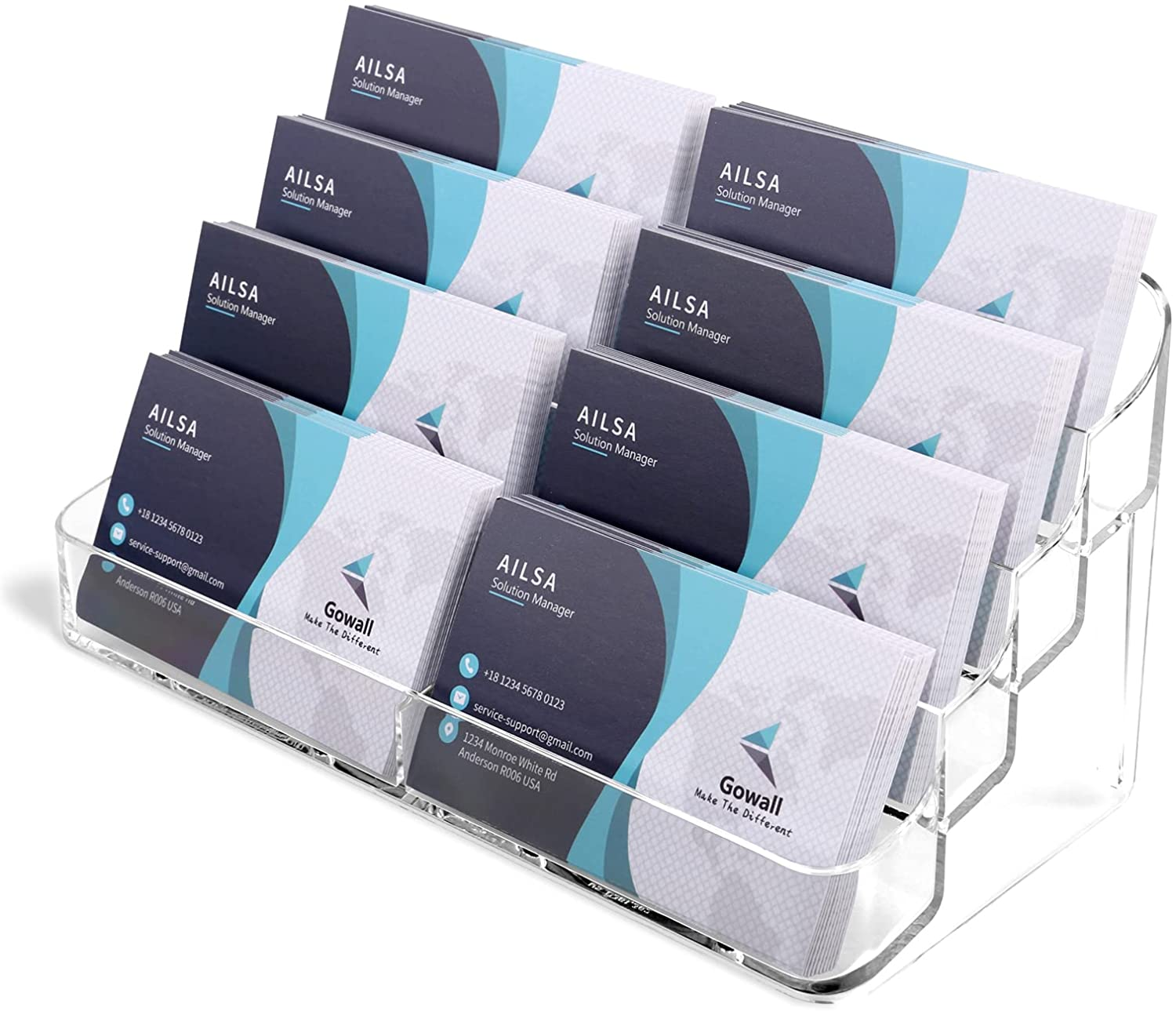 8 Pocket Acrylic Business Card Holder for Desk Clear Stand Desktop Plastic Business Card Display for Exhibition, Home and Office image number 5