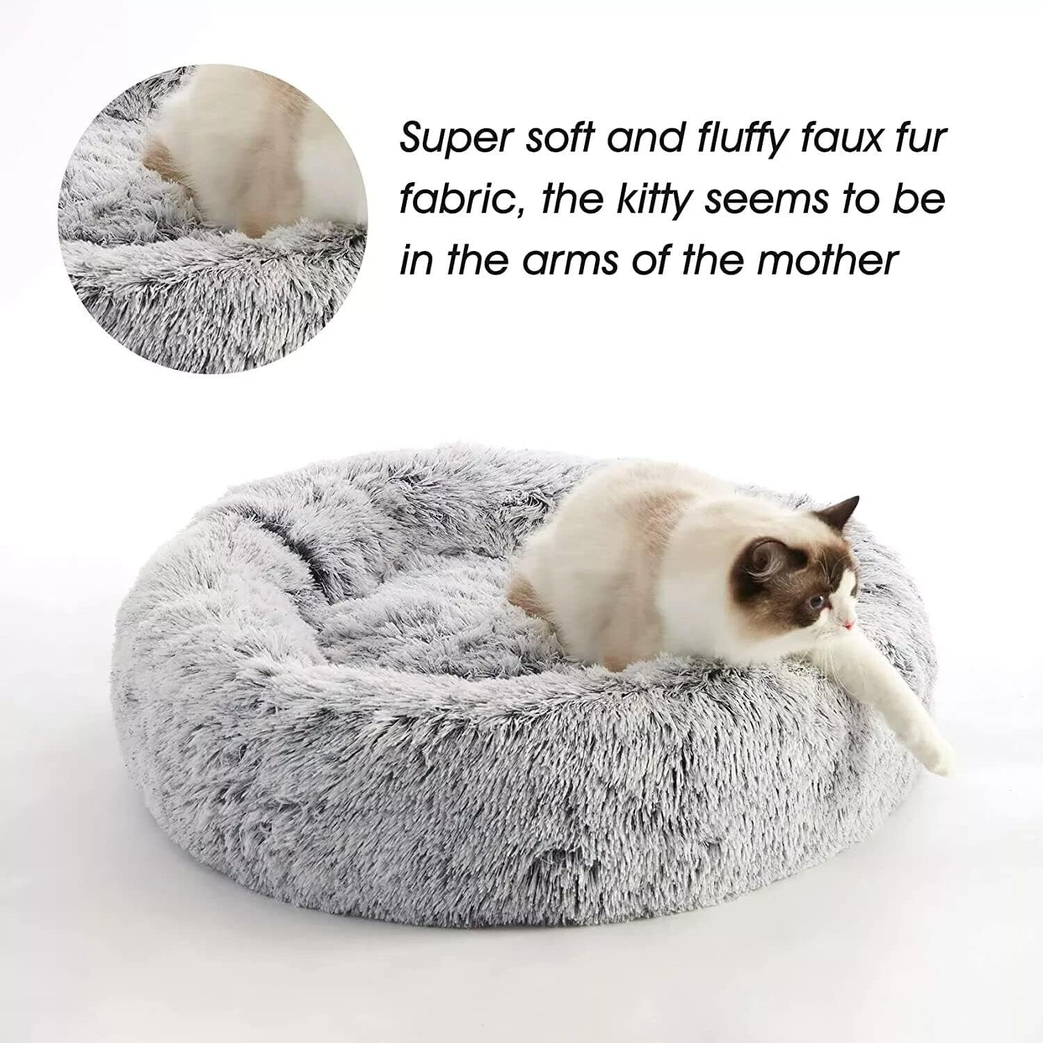 Baronhong Calming Dog Bed & Cat Bed,Anti-Anxiety Donut Dog Cuddler Bed,Warming Cozy Soft Dog round Bed,Fluffy Faux Fur Plush Dog Cat Cushion Bed for Small Medium Large Dogs and Cats(Blue,20") image number 1