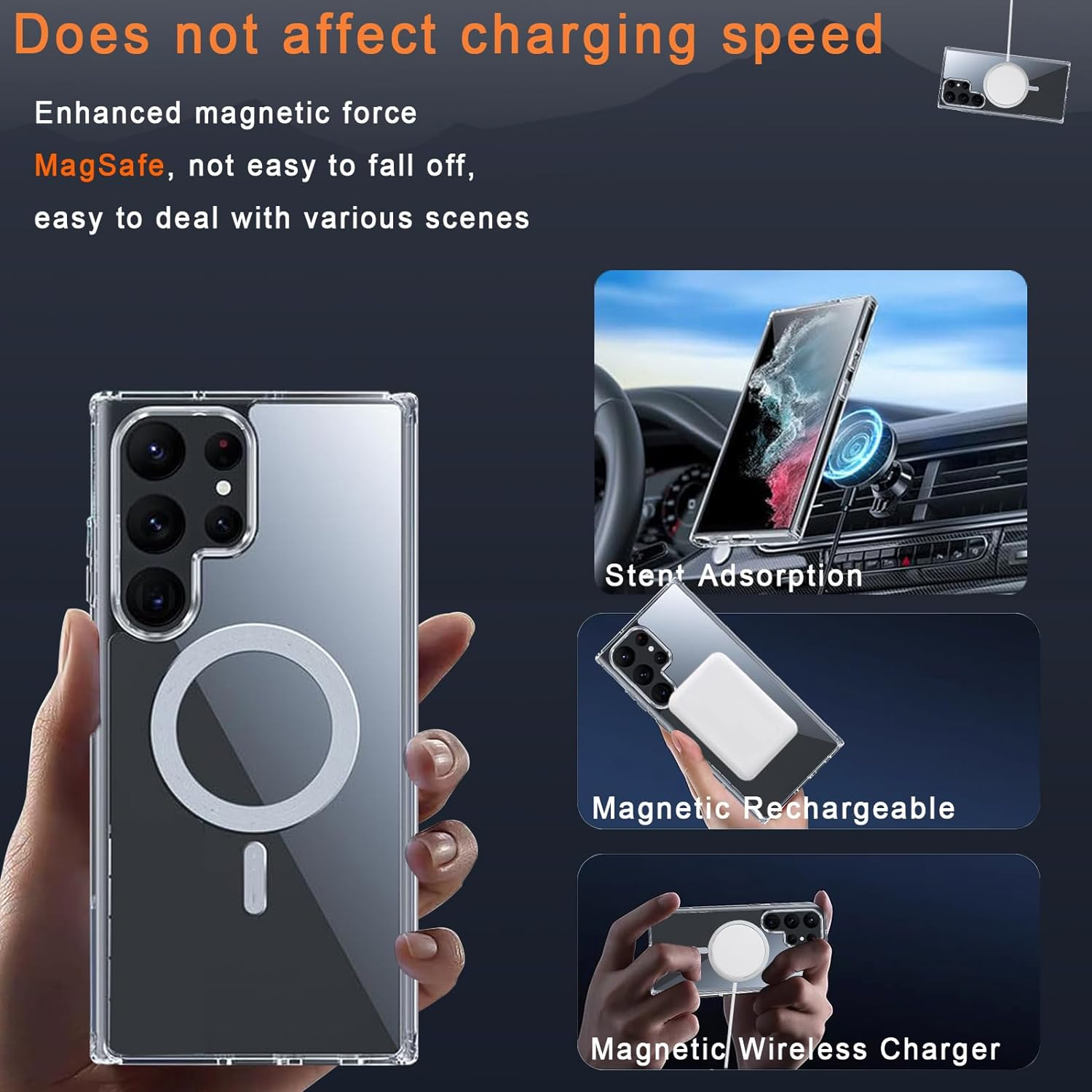 5In1 Magnetic Clear Case for Samsung Galaxy S23 Ultra, Compatible with Magsafe, Shockproof Protective Clear Hard TPU Phone Cover, 2 Pcs Camera Lens Protector & 2 Pcs Soft Screen Protector Transparent image number 1