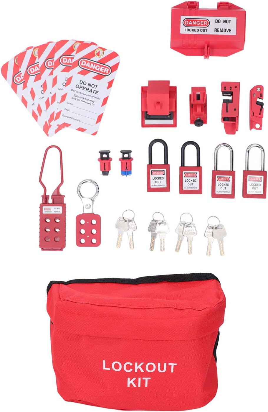 Electrical Lockout Tagout Kit, Circuit Breaker Lockout Kit with Storage Bag, Lockout Tags, Group Lockout Hasps, for Machinery, Electrical Equipment, Outdoor image number 5
