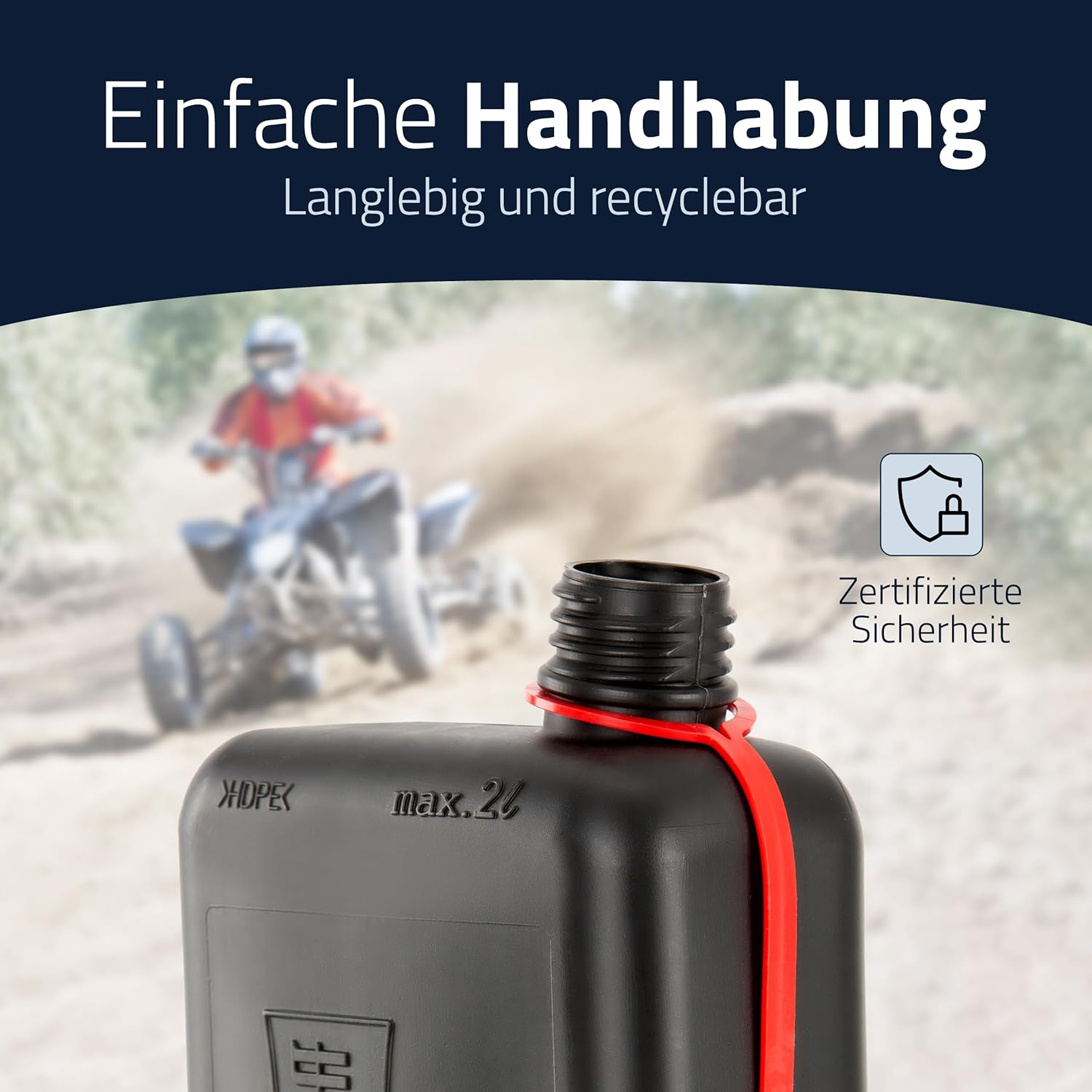H&uuml;nersdorff Fuel Canister Standard 2 L, Replacement Canister for Small Cars and Hybrid Vehicles, HD-PE, Made in Germany, T&uuml;v-Certified Production, Black image number 2