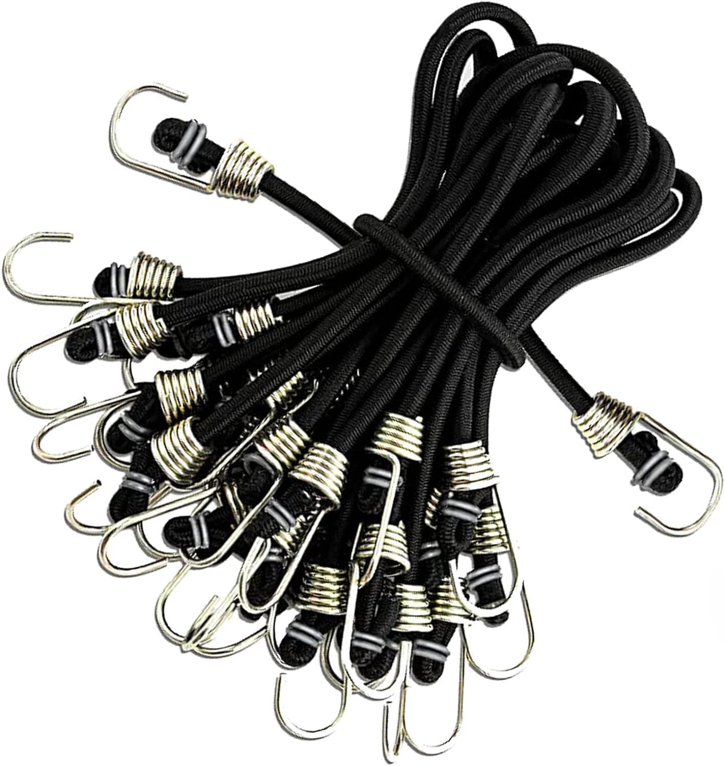 15Pcs Bungee Cords with Hooks, 9 Inch Rubber Small Black Bungee Cords with Carabiner Hooks for Camping, Bikes, Carrying and Organizing Things image number 3