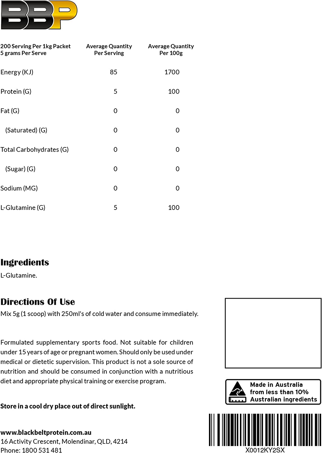 Pure L-Glutamine (Pharmaceutical Grade) (1 KG)
