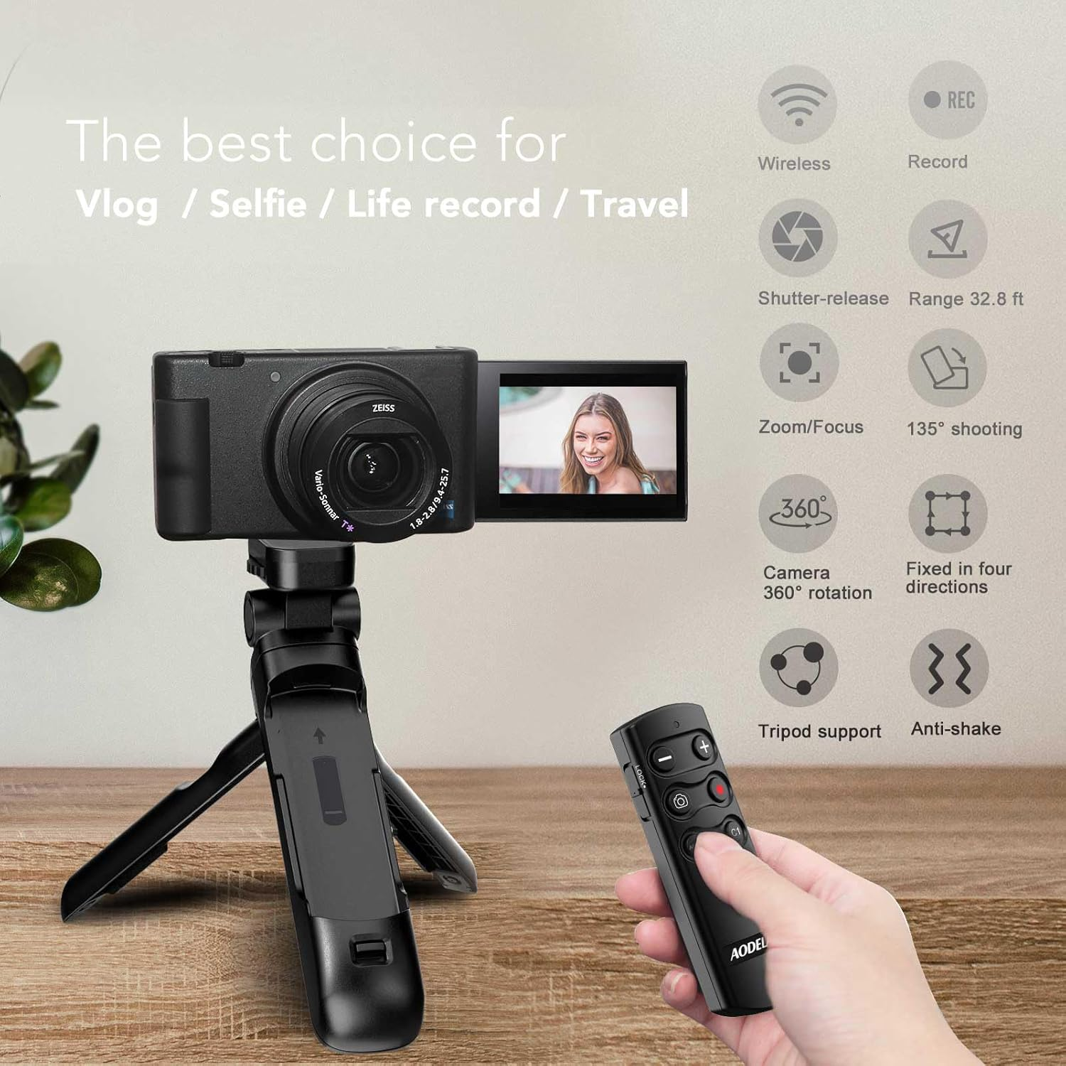 Wireless Shutter Release Camera Remote Contral Shooting Grip and Tripod for Sony ZV-1, A7 III, A6600, A7C, A7R IV. Replace GP-VPT2BT image number 1