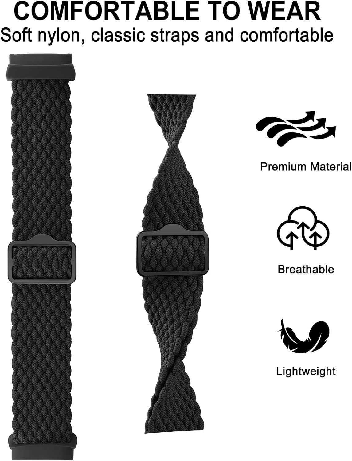 Elastic Solo Loop Bands for Fitbit Versa 4 Bands&Fitbit Versa 3 Bands, Fitbit Sense 2 Bands&Fitbit Sense Bands Women/Men, Adjustable Stretchy Braided Sport Replacement Sport Straps image number 2