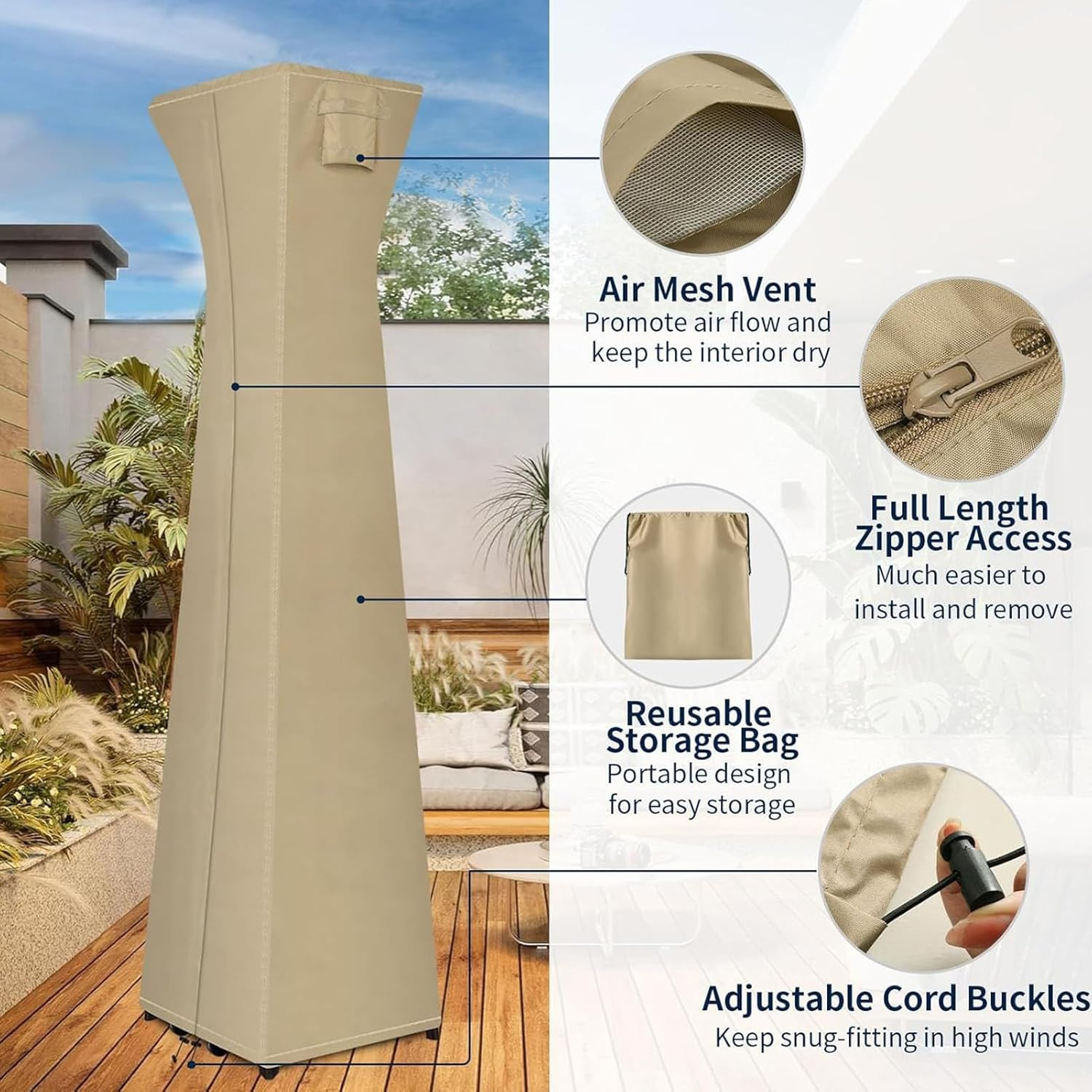Outdoor Patio Heater Cover,With Zipper Waterproof Uv-Resistant Dust-Proof Outdoor Protector | outside Pyramid Torch Heater Cover,For Lawn Deck Backyard Garden Yard image number 5