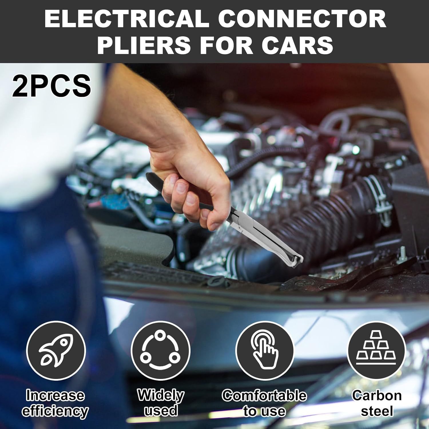 Electrical Disconnect Pliers Carbon Steel Electrical Connector Pliers Automotive Electrical Plug Connector Disconnect Tools Fuel Line Pliers Disconnect Pliers for Push Ttab Style Plugs image number 2