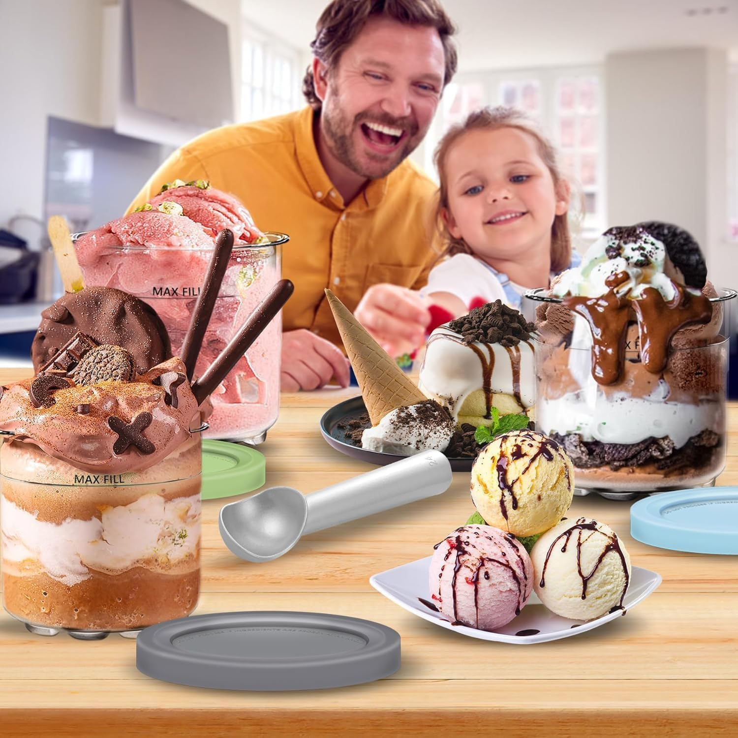 Creami Pints and Lids for Ninja - 4 Pack Creamy Icecream Containers Cups Jars Tubs Canisters Set, Smoothie Pot Compatible with NC299AMZ & Nc300S Series Creamer Ice Cream Maker Machine Accessories