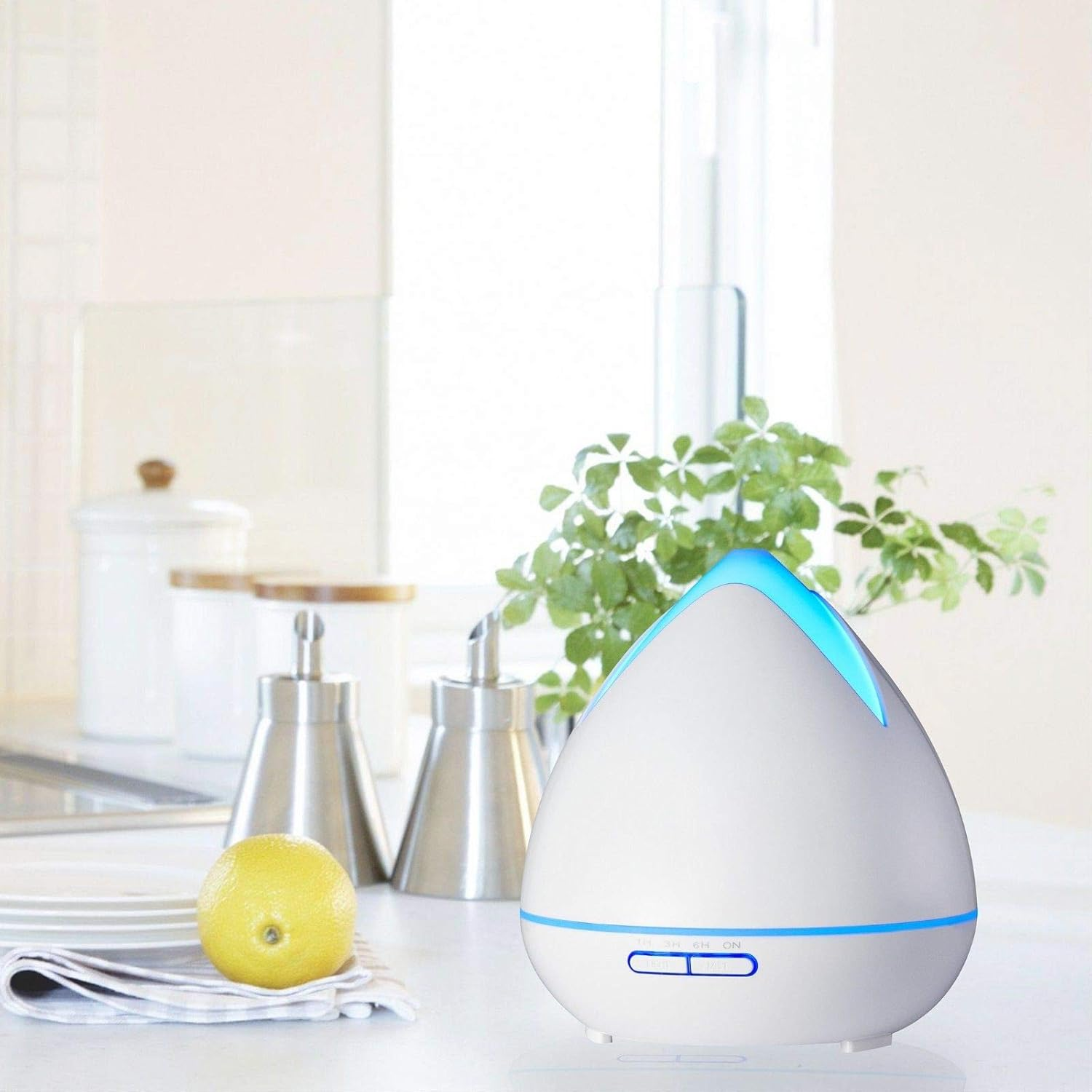 Purespa Diffuser Humidifier Serene Aromatherapy 400Ml Capacity with 3 X Aroma Diffuser Oils (Kiwi and Lime, Lily and Lotus, And, Apple and Dewberry) Night Light 7 LED Mood Lights (White) - Light Wood image number 2