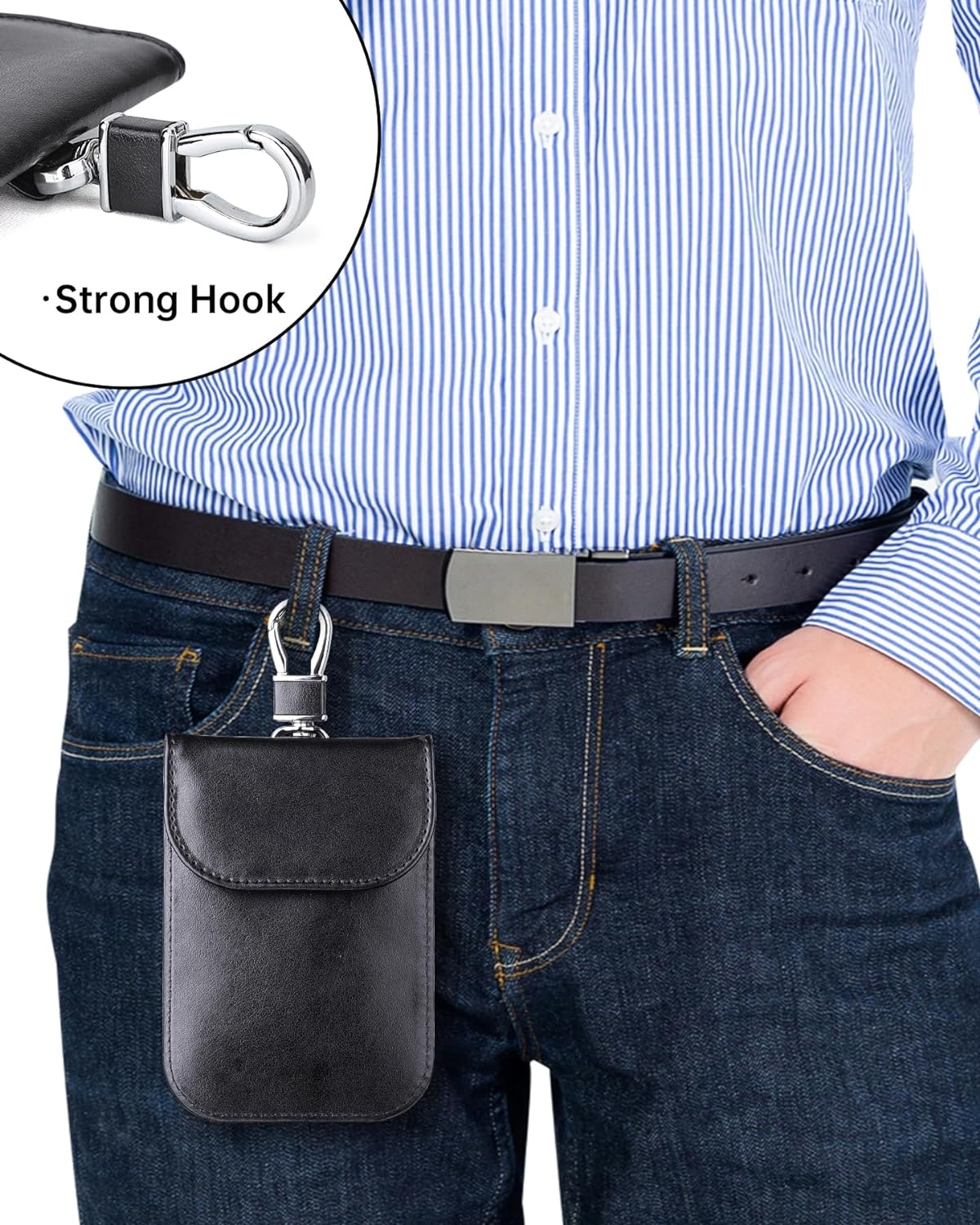 Teskyer Key Fob Protector, 2 Pack of Faraday Bags, Anti-Hacking Faraday Case, Anti-Theft RFID Signal Blocking Pouch for Car Key, Crazy Horse Leather, Black and Rose Gold image number 3