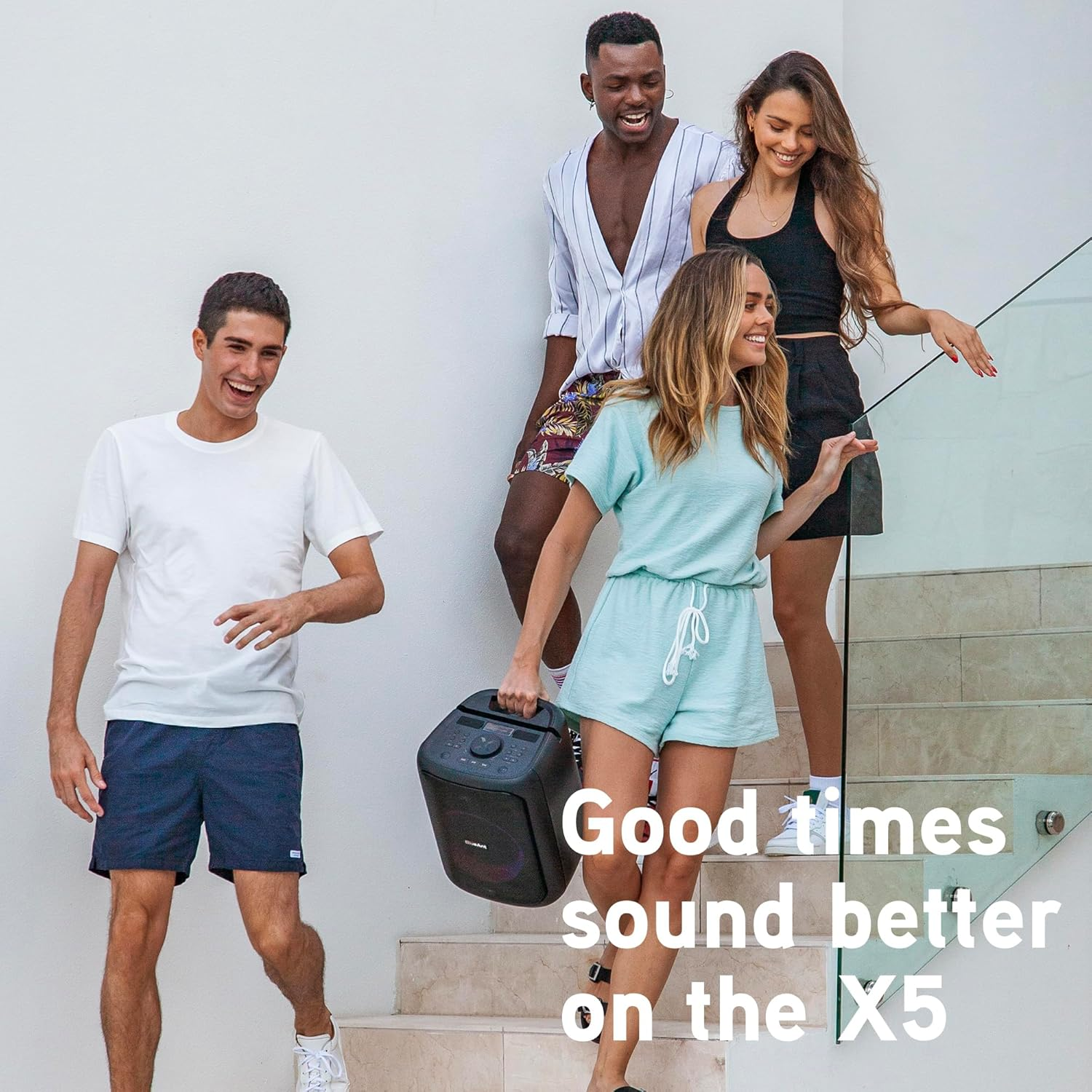 Blueant X5 | Portable Bluetooth Party Speaker | Black | 60W Peak Power | Includes (2) Microphones | (Up To) 20-Hrs Playtime image number 4