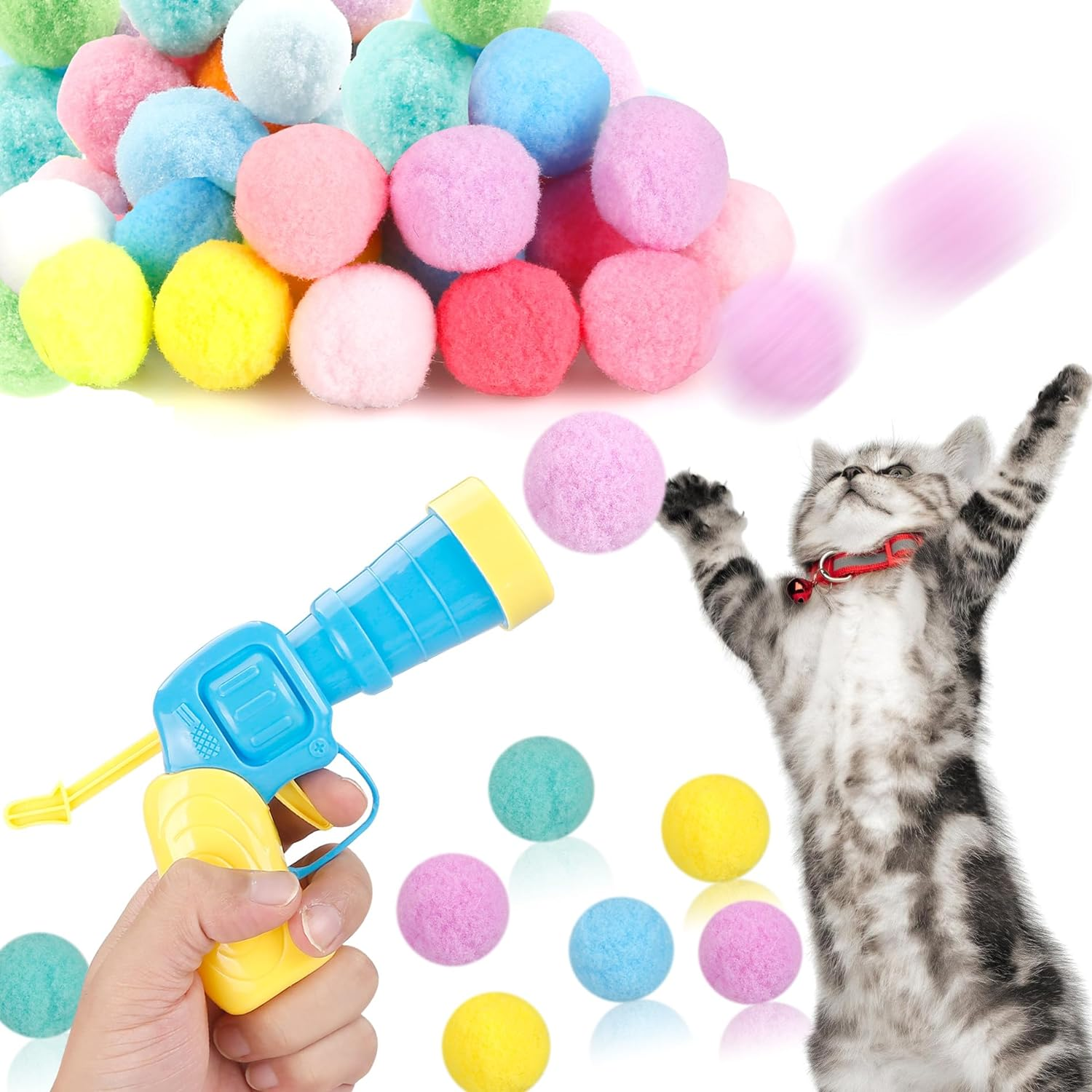 31Pcs Cat Ball Toy Launcher Gun, Cat Balls Fetch Toy, 30Pcs Plush Fuzzy Balls Launcher Cat Toy for Cats with 1 Gun, Funny Interactive Cat Toys for Bored Indoor Adult Cats, Cute Kitten Kitty Toys image number 4
