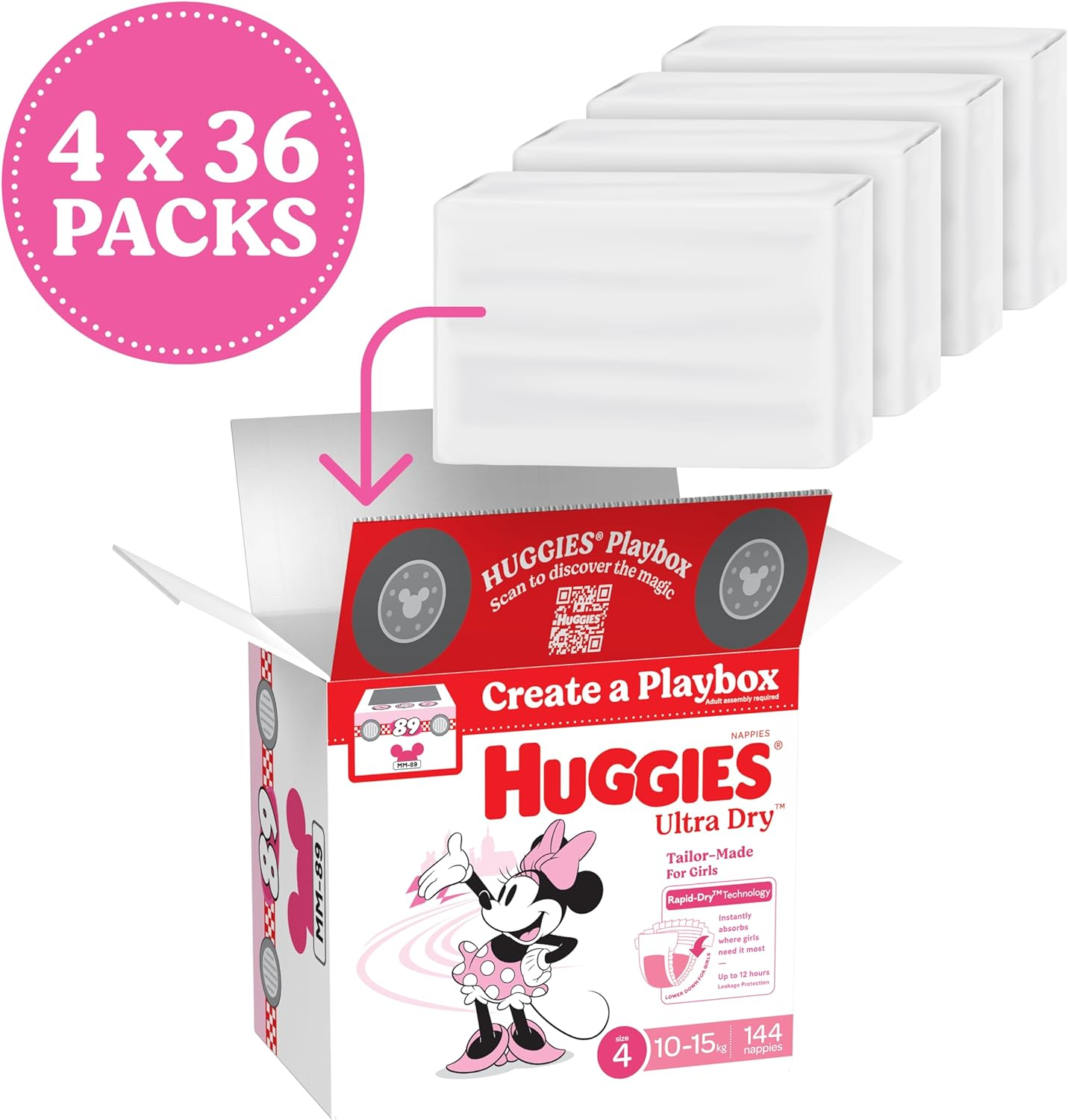 Huggies Ultra Dry Nappies Girls Size 4 (10-15Kg) 144 Count - One Month Supply (Packaging May Vary) image number 4