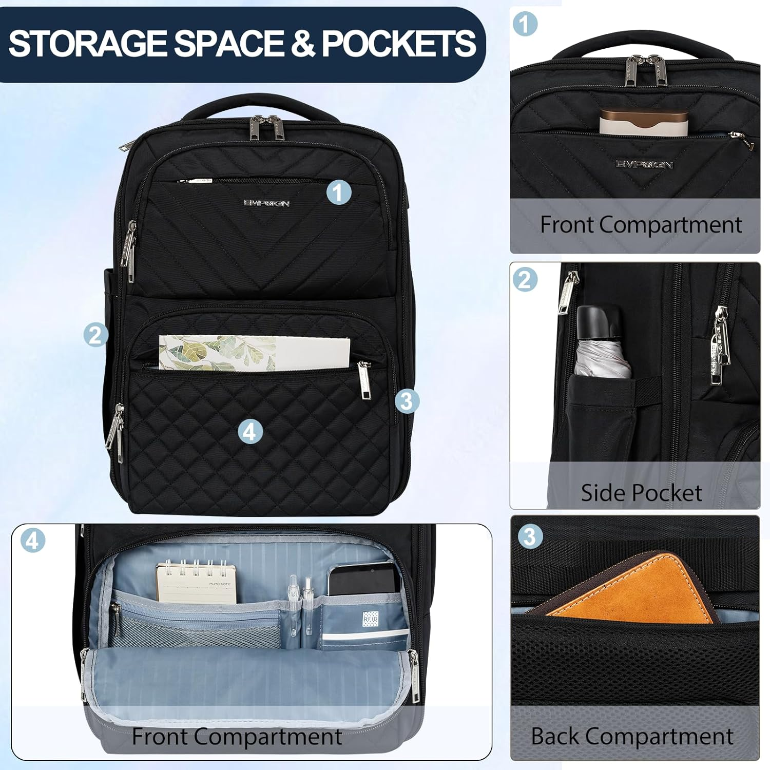 EMPSIGN Travel Backpack for Women, Large Carry on Backpack Airline Approved Personal Item Travel Bag, 17 Inch TSA Friendly Laptop Backpack with USB Port, Casual Daypack Business Backpack image number 1