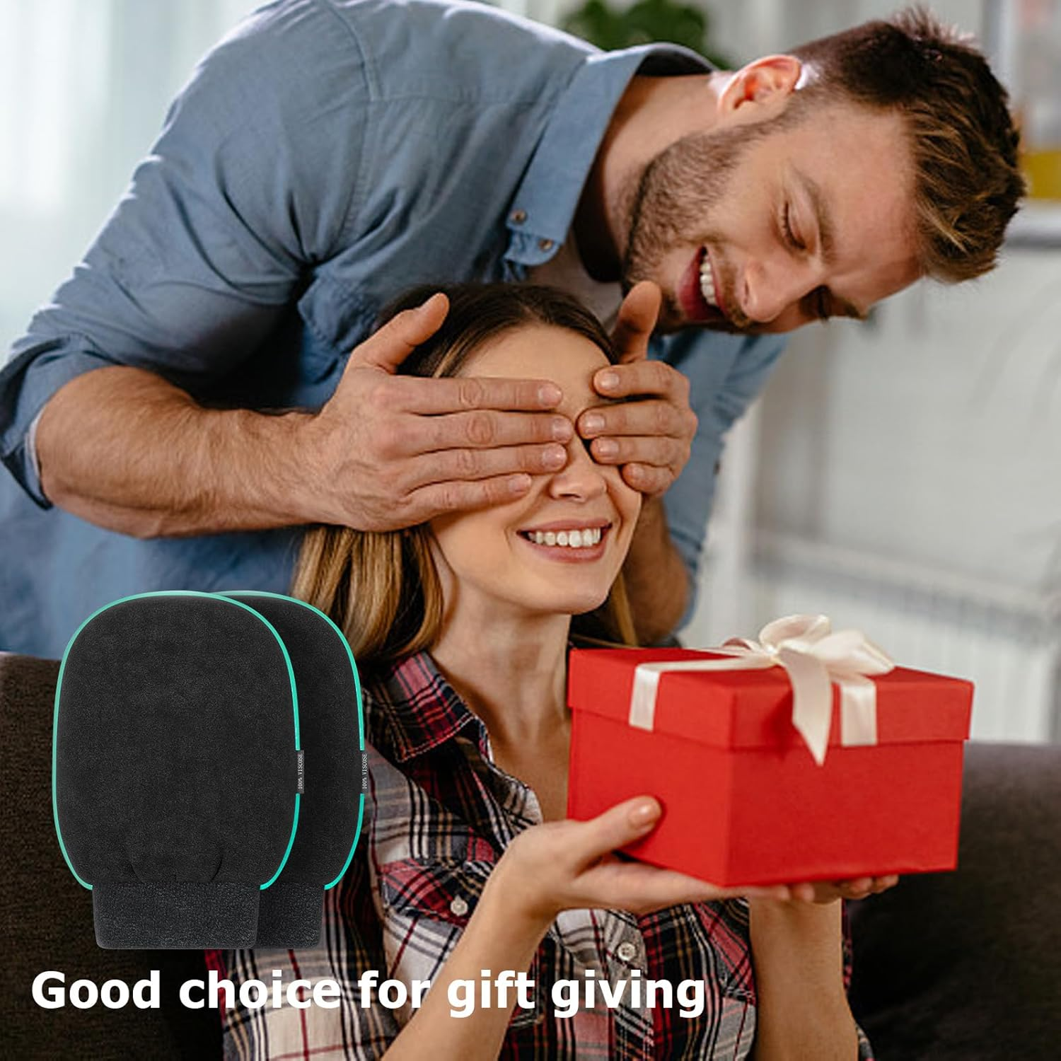 Exfoliating Glove, Deep Pore Cleansing Korean Bath Shower Scrub Mitt, Remove Dead Skins, Impurities for Deep Cleansing, Bath Scrubber for Keratosis Pilaris & Self Tan Prepfor Women/Men (Black Pair) image number 2