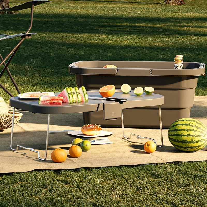 Portable Picnic Storage Basket with Folding Table Tray, Grey, Camping and Outdoor Use image number 6