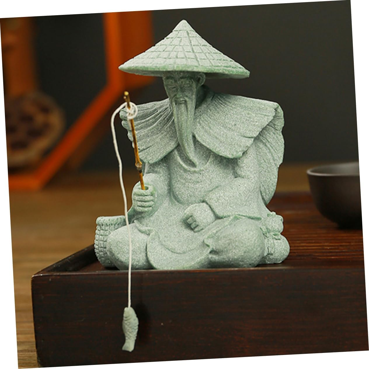 GARVALON Aquarium Decoration Fisherman Figurine Mini Fisherman Statue Garden Decor image number 2