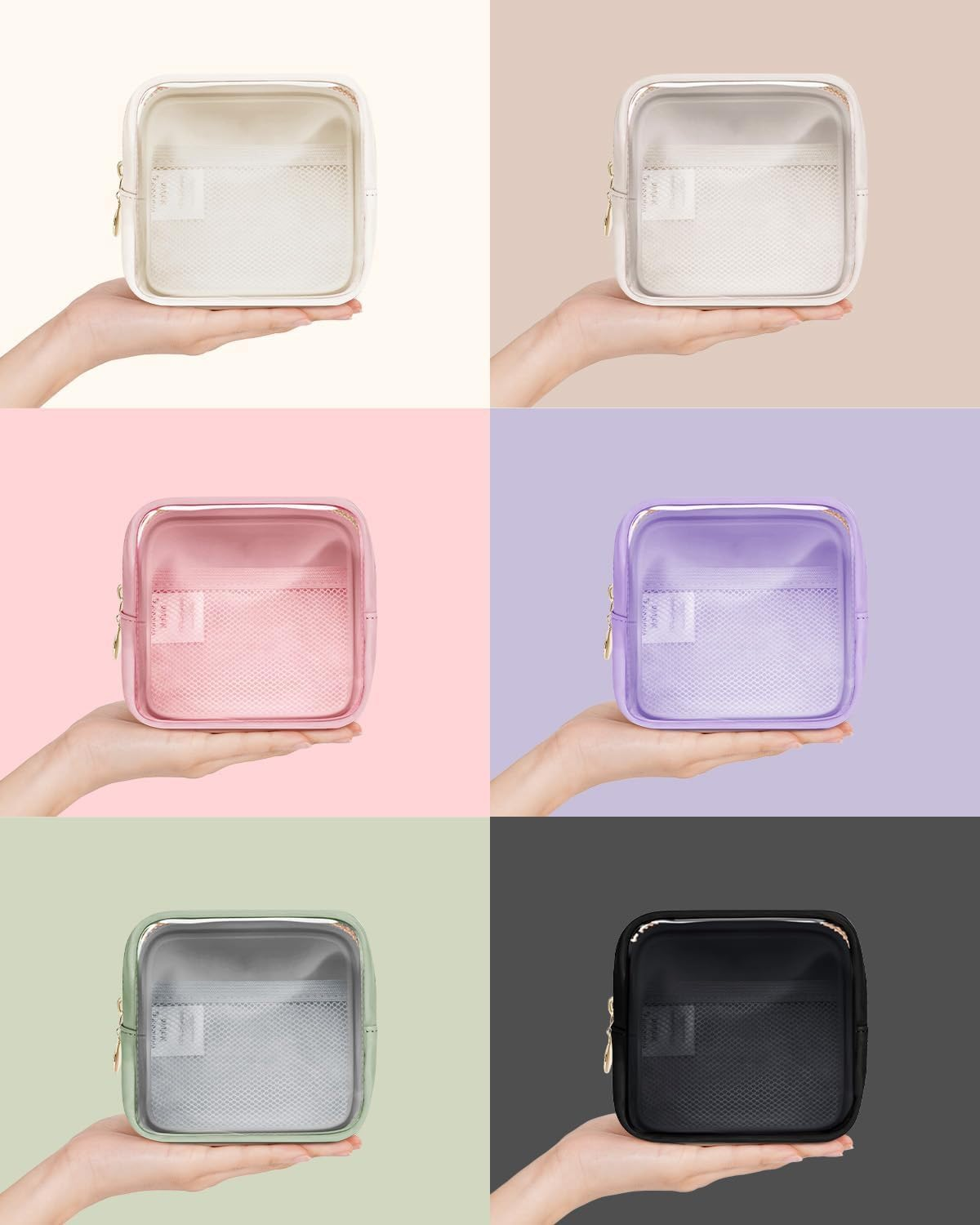 Clear Makeup Bag for Purse Mini Make up Cute Cosmetic Bag Pouch for Women with Slip-In Pockets Travel Toiletry Essentials Eco Vegan Leather Organizer Bags (Pink, One Size) image number 4