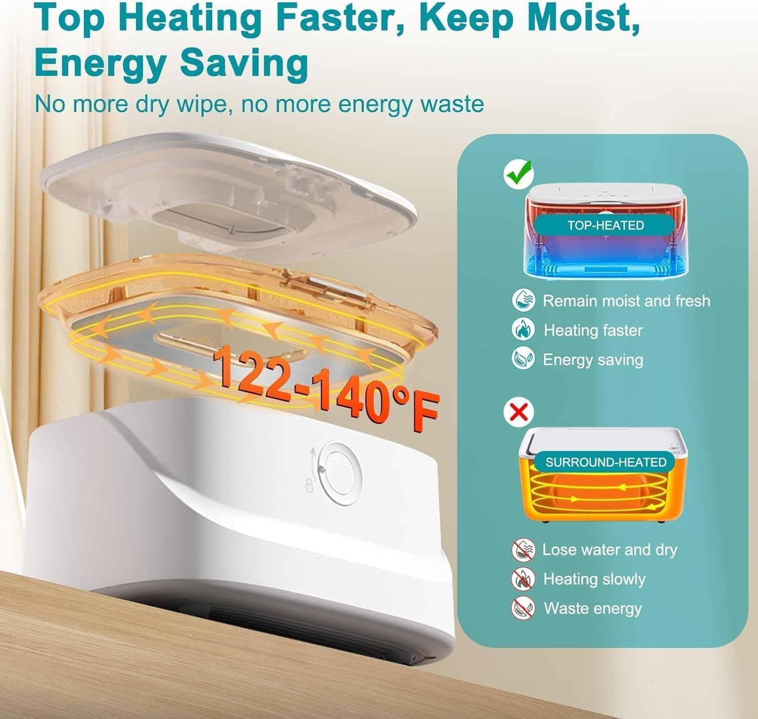 Baby Wipes Warmer, Adjustable Diaper Wipes Warmer with LED Light & USB Cable, Wipe Warmer with Digital Display, Heater Thermostat Wet Wipes Box for Home Travel image number 1