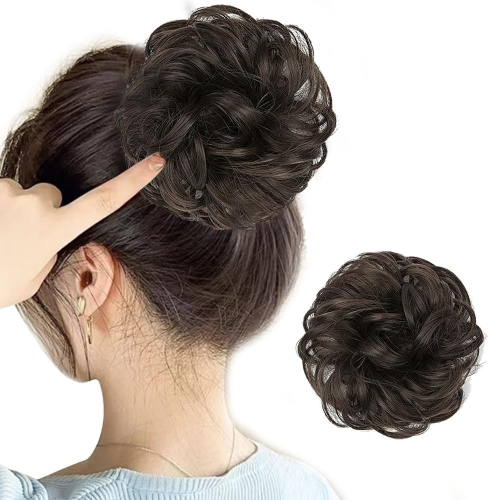 Elastic Wavy Curly Chignon Ponytail Hair,Buns Hair Piece,Messy Curly Bun Hair Pieces image number 4