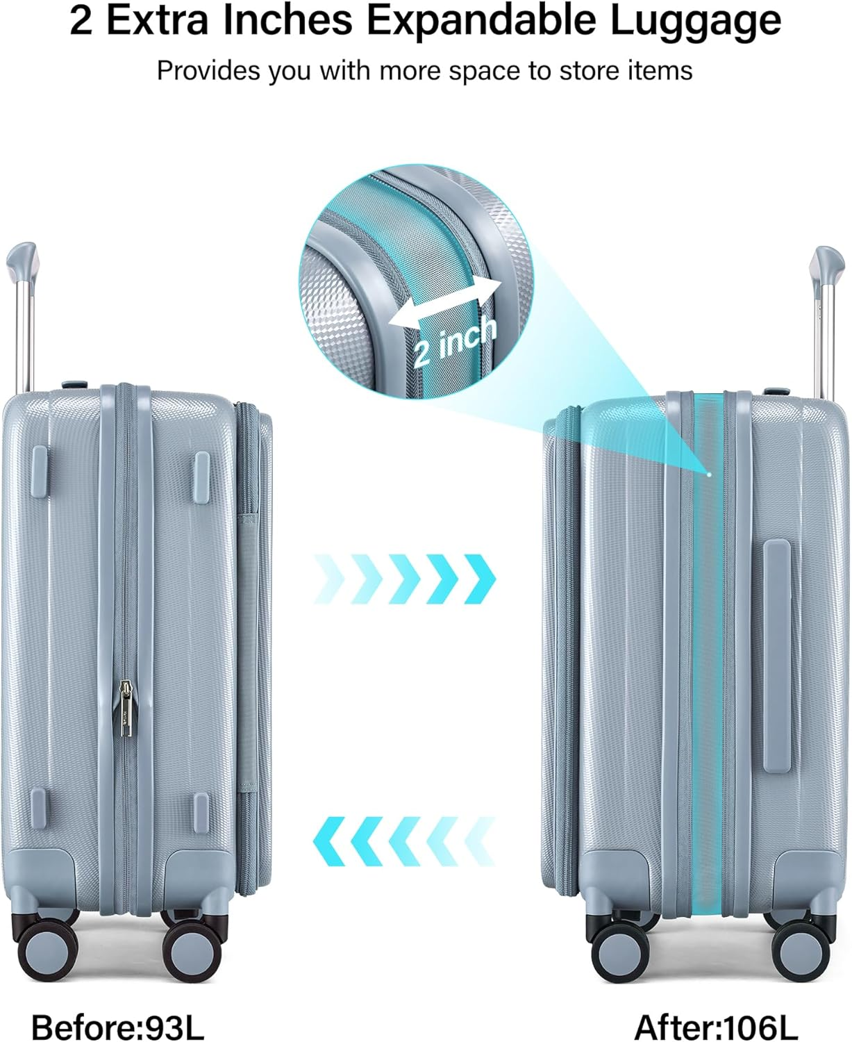 Hanke 26 Inch Expandable Luggage Top Opening Checked Bag Luggage Hard Shell Suitcases with Wheels Lightweight Travel Luggage Heavy Duty Luggage Suitcase with Lock for Woman Men-Grey image number 2