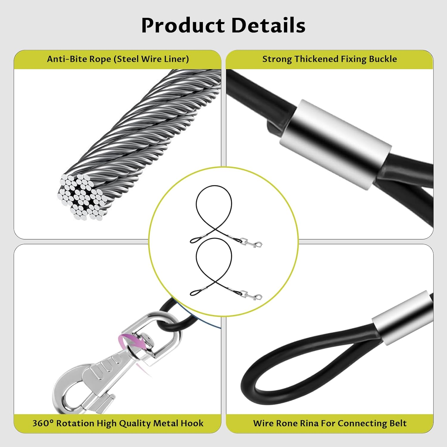 2 Pack Chew Proof Dog Leash, 66Cm/26 Metal Cable Lead, No Tangle Multiple Dog Leashes for Small Medium Large Dog, Heavy Duty Leash Extender for Collars & Harnesses image number 5