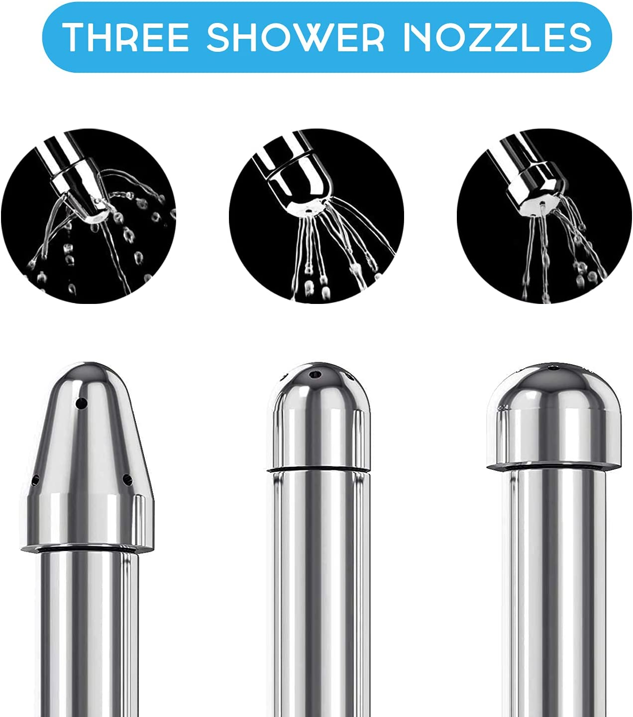 Enema Shower with 3 Heads Aluminum for Cleansing Colonic Douche System + Water Tank Hook (Silver) image number 3