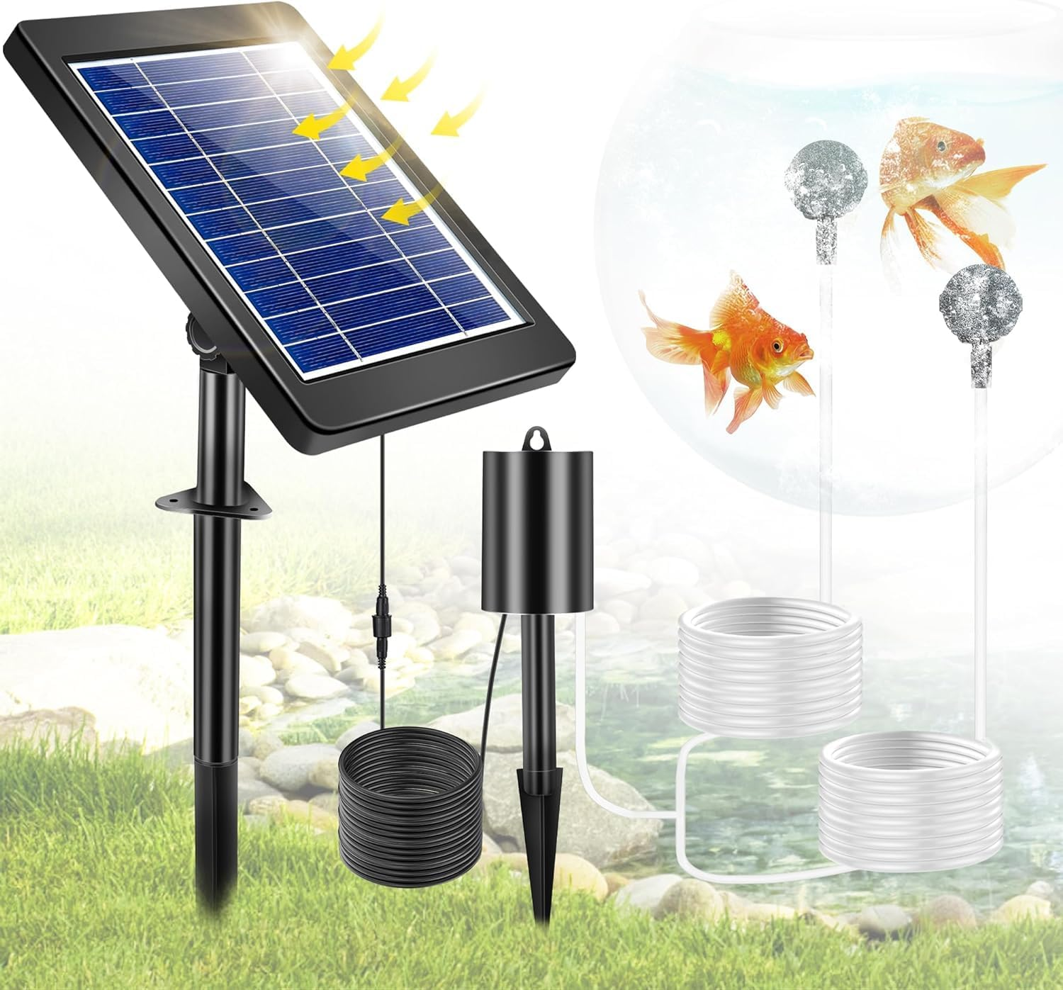 Solar Pond Aerator - 4W Aquarium Air Pump Oxygenator with 3 Modes, Battery Powered for Outdoor Ponds, Small Fish Pools, Stock Tanks, Hydroponics image number 4