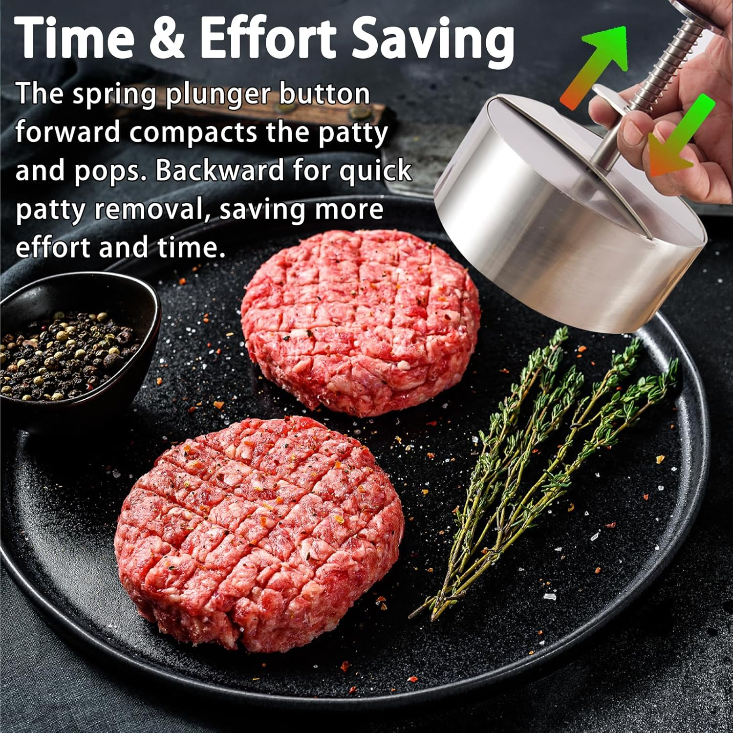 304 Stainless Steel Burger Press, Heavy Duty Adjustable Hamburger Meat Press Maker, Non-Stick Stuffed Patty Molds With150 PCS Hamburger Patty Paper for Beef, Vegetables, Meat, BBQ, Party Grill image number 2